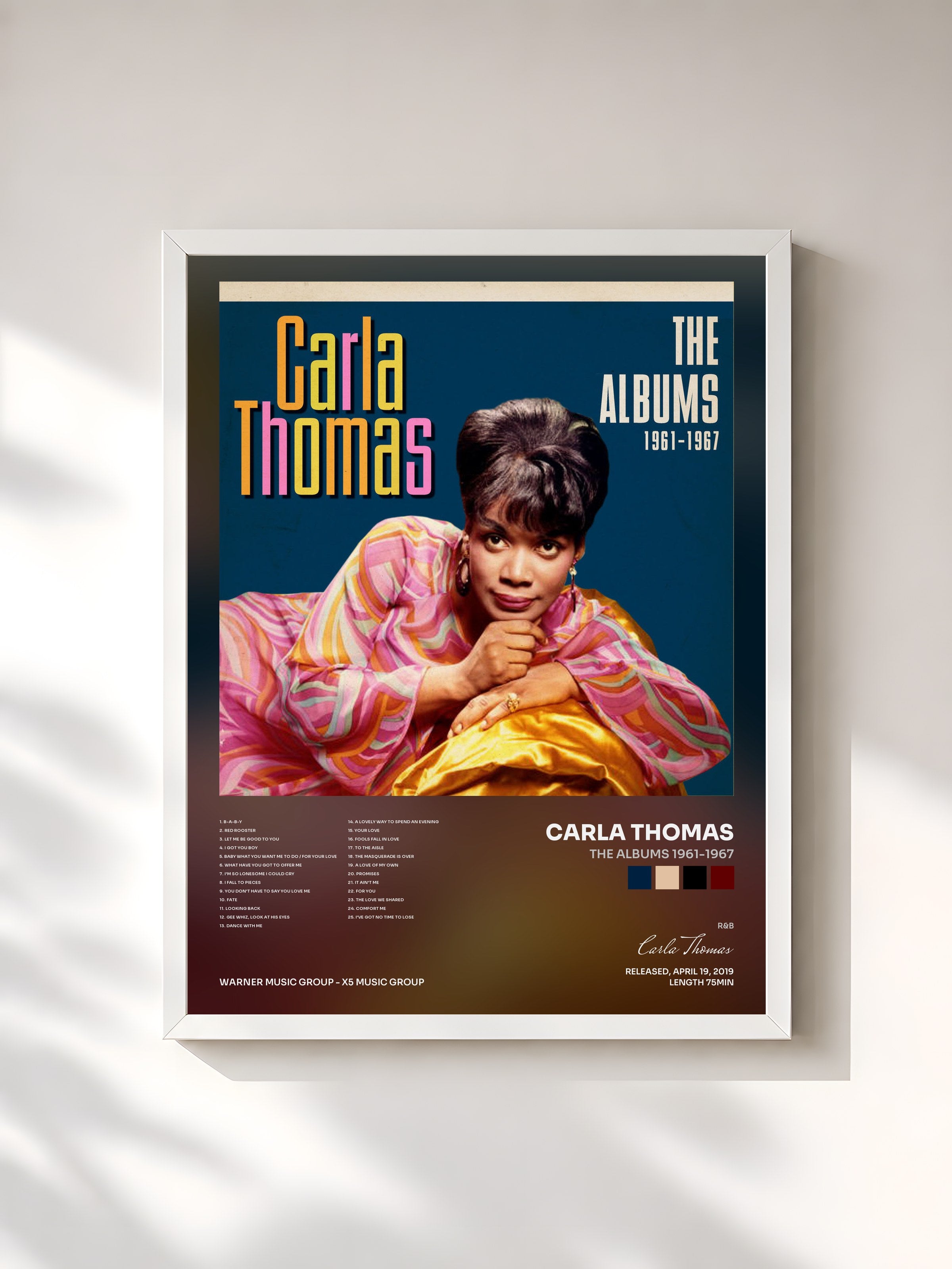 #blanc Tableau de l'album The Albums 1961-1967 de Carla Thomas, cadre blanc, imprimé et encadré en France