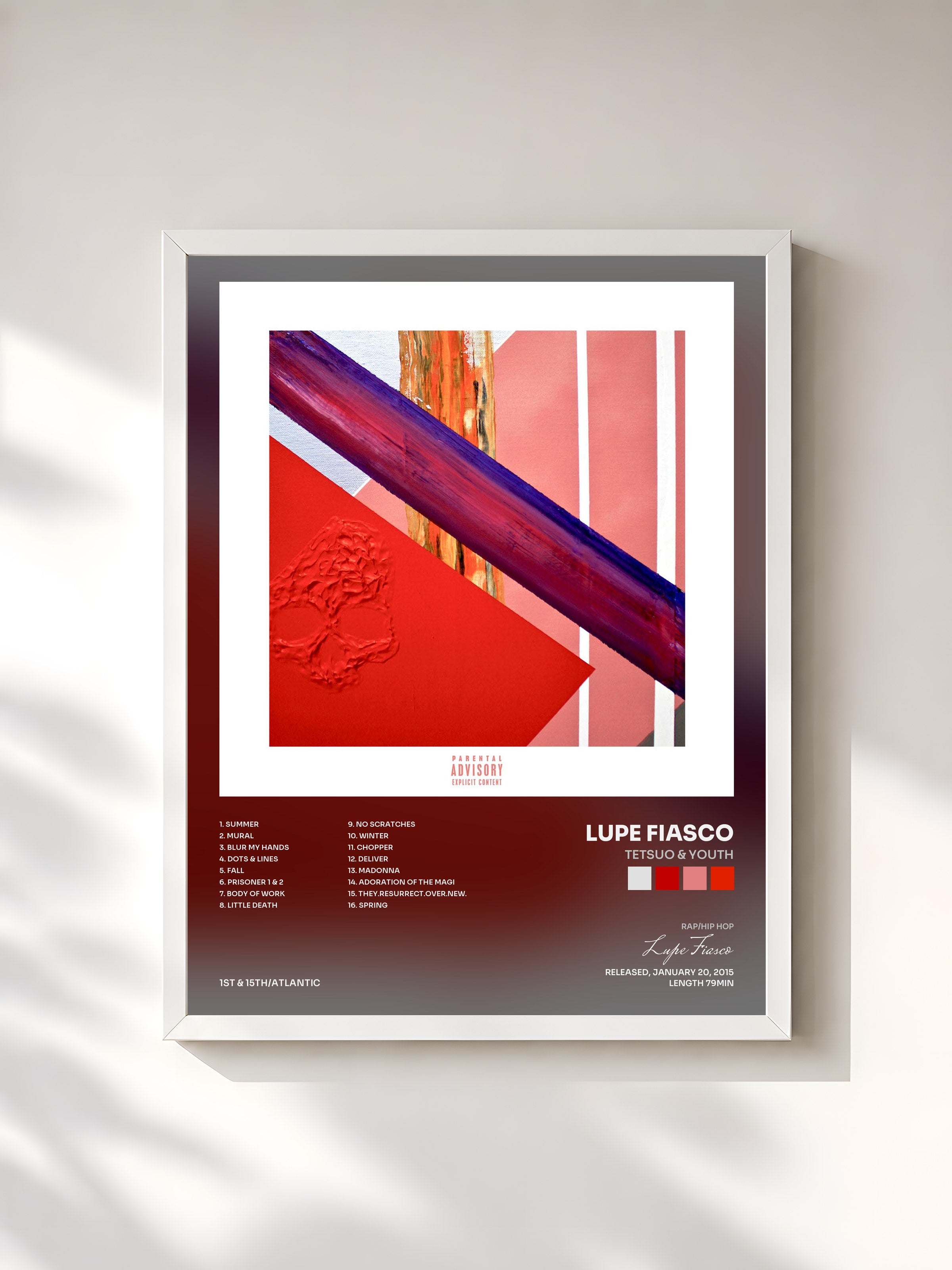 #blanc Tableau de l'album Tetsuo & Youth de Lupe Fiasco, cadre blanc, imprimé et encadré en France