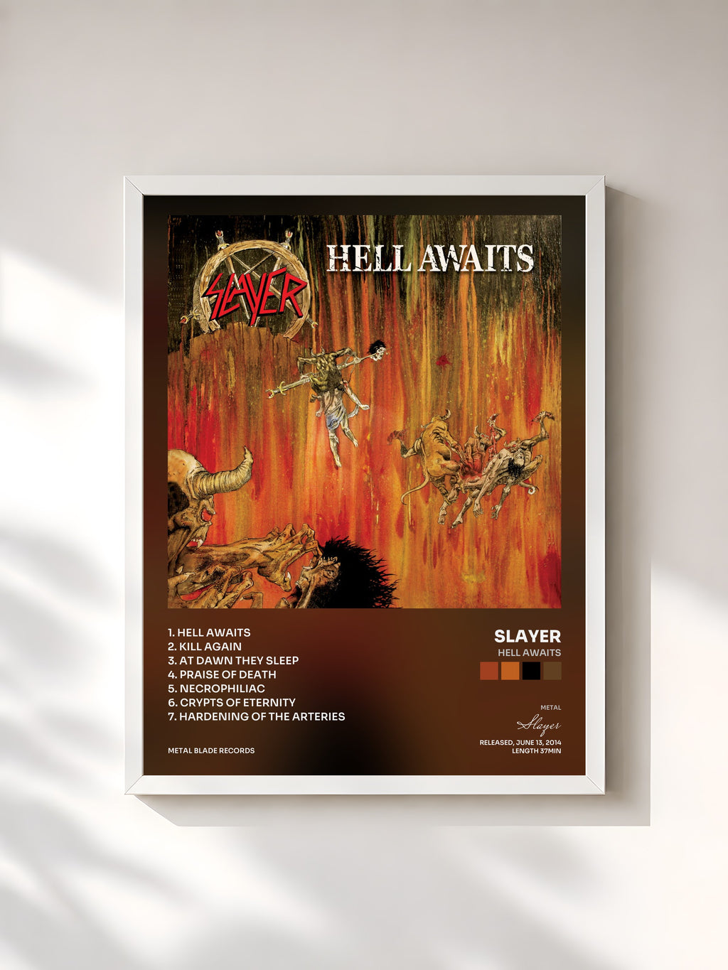 #blanc Tableau de l'album Hell Awaits de Slayer, cadre blanc, imprimé et encadré en France
