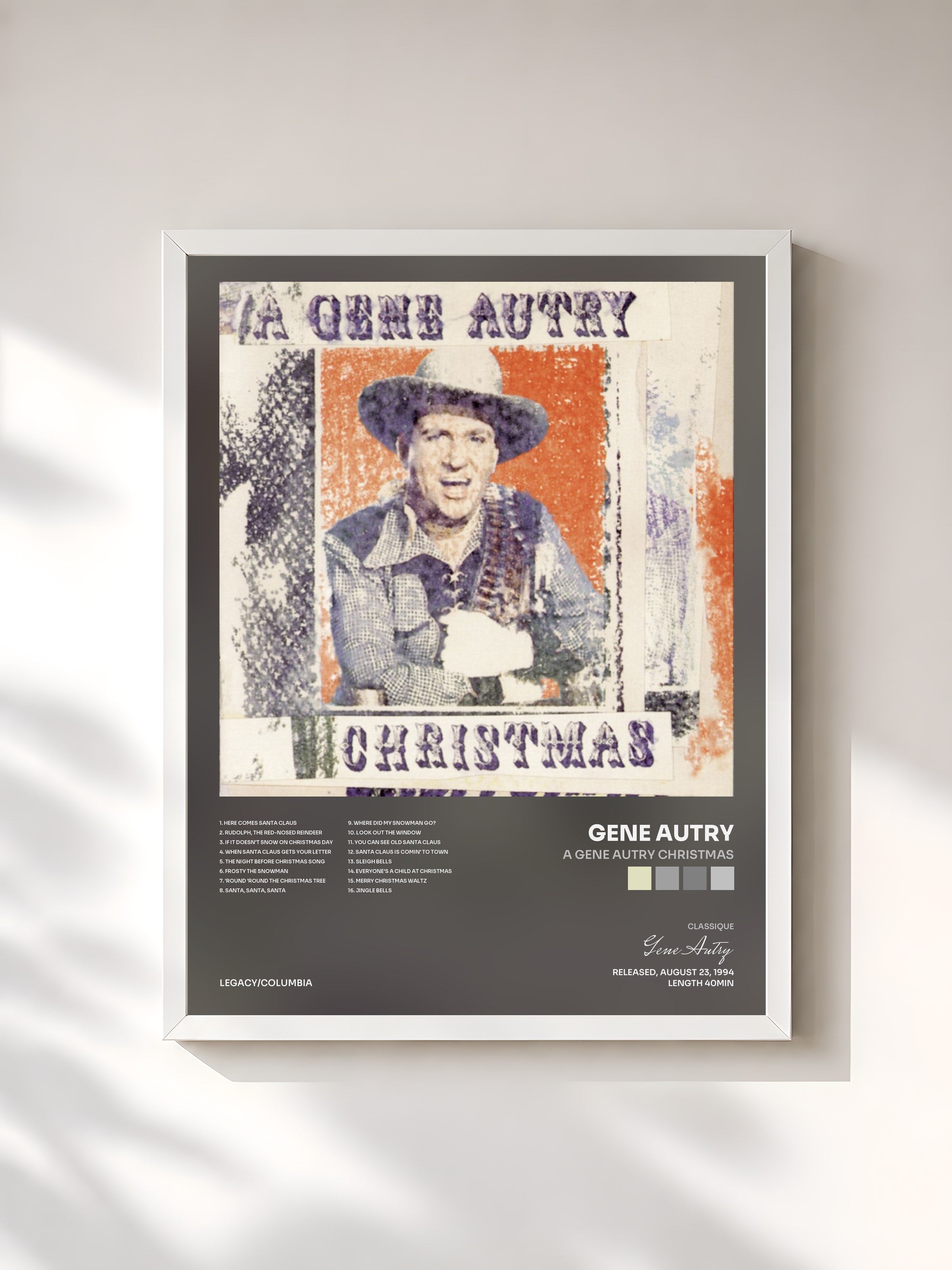 #blanc Tableau de l'album A Gene Autry Christmas de Gene Autry, cadre blanc, imprimé et encadré en France