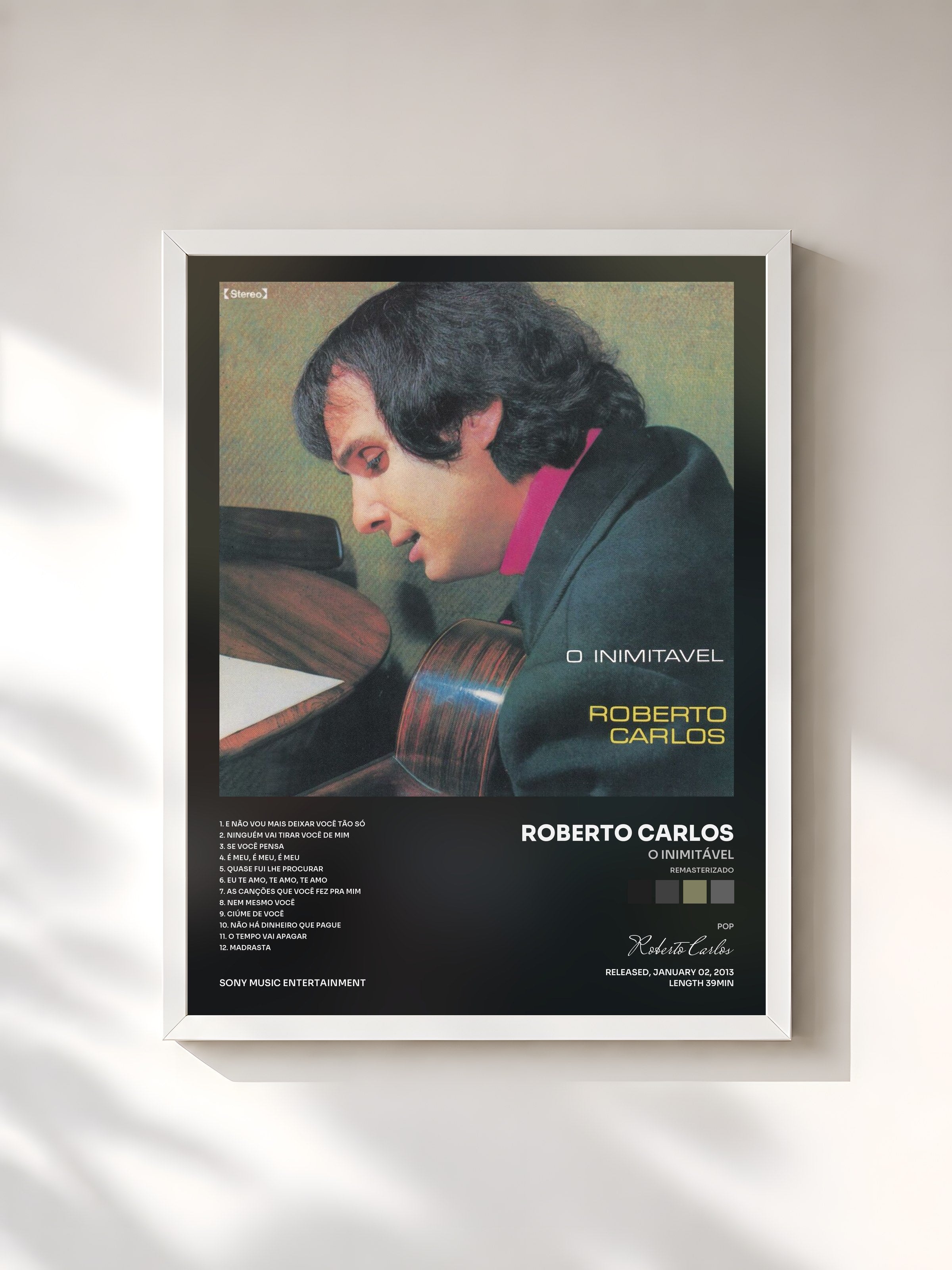 #blanc Tableau de l'album O Inimitável (Remasterizado) de Roberto Carlos, cadre blanc, imprimé et encadré en France