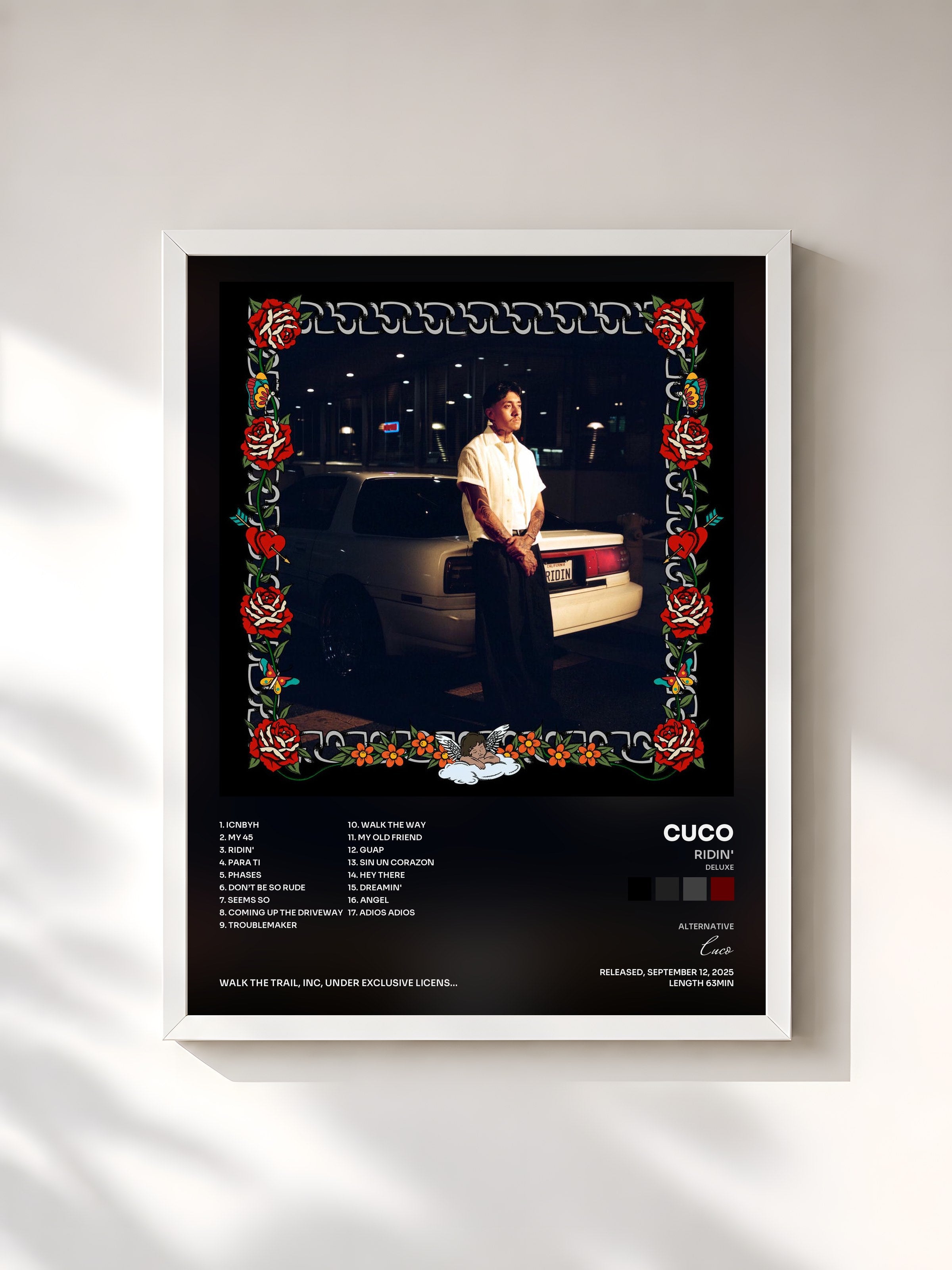 #blanc Tableau de l'album Ridin' (Deluxe) de Cuco, cadre blanc, imprimé et encadré en France