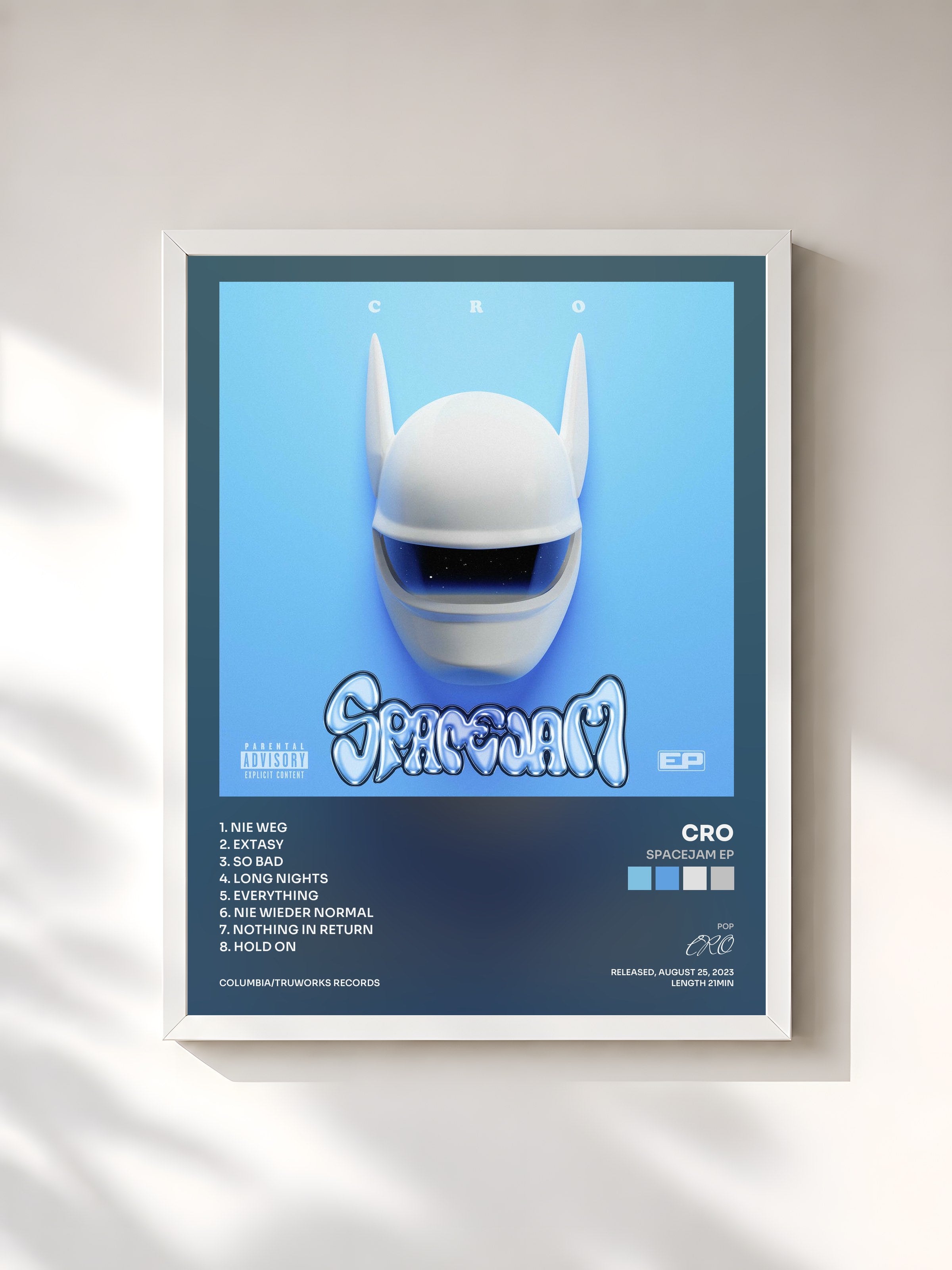 #blanc Tableau de l'album SPACEJAM EP de CRO, cadre blanc, imprimé et encadré en France
