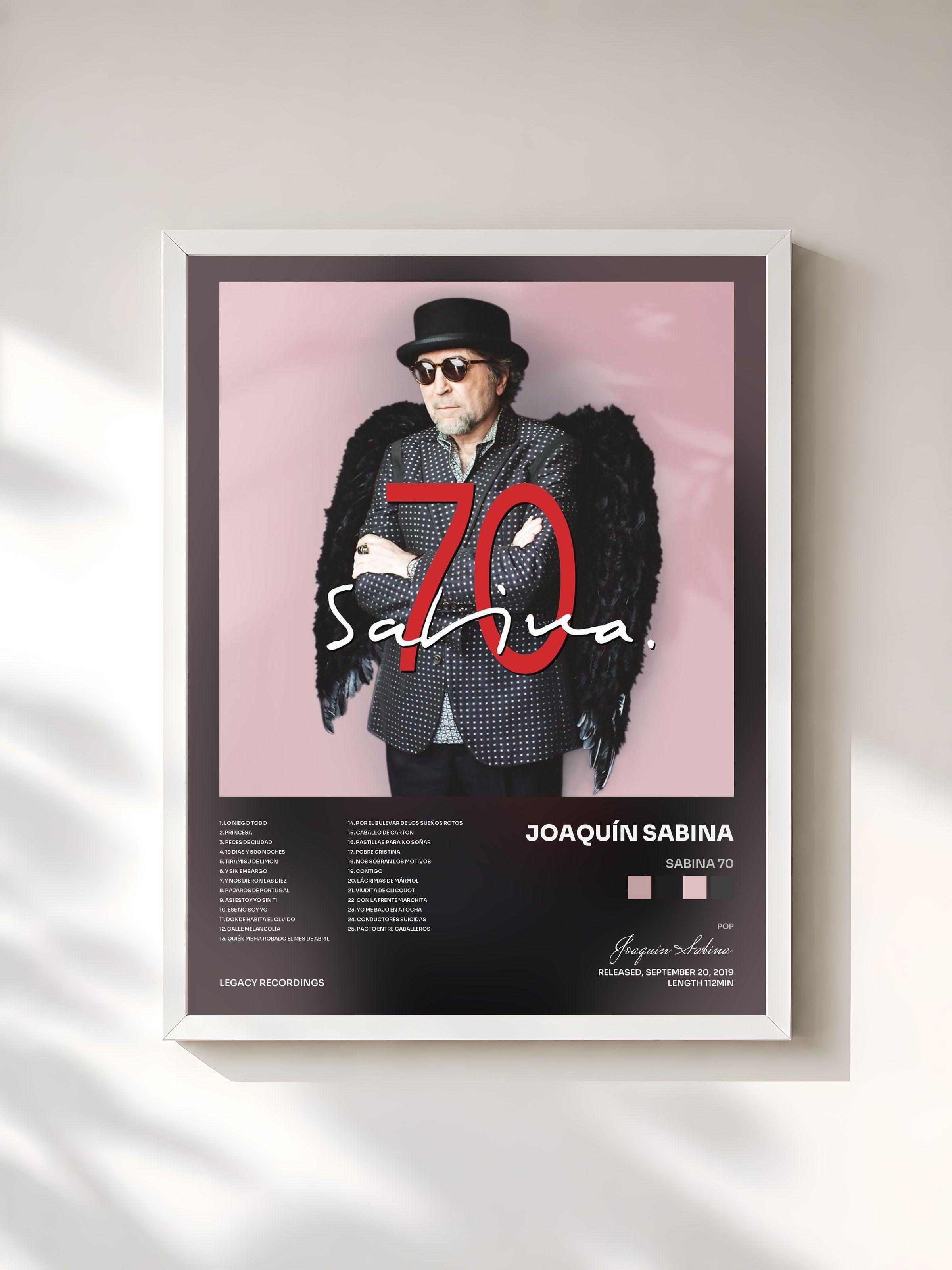 #blanc Tableau de l'album Sabina 70 de Joaquín Sabina, cadre blanc, imprimé et encadré en France