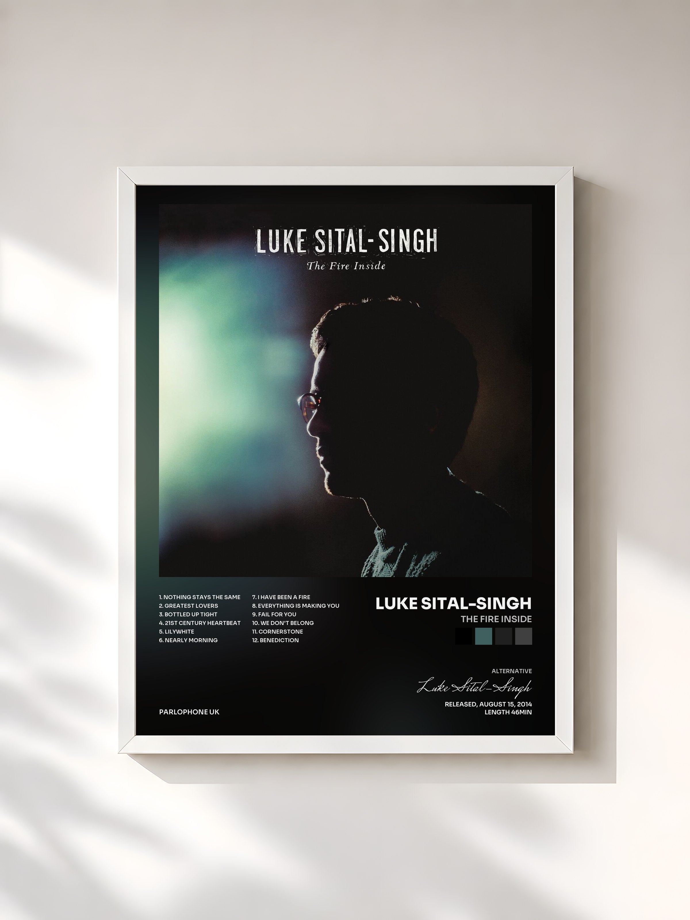 #blanc Tableau de l'album The Fire Inside de Luke Sital-Singh, cadre blanc, imprimé et encadré en France