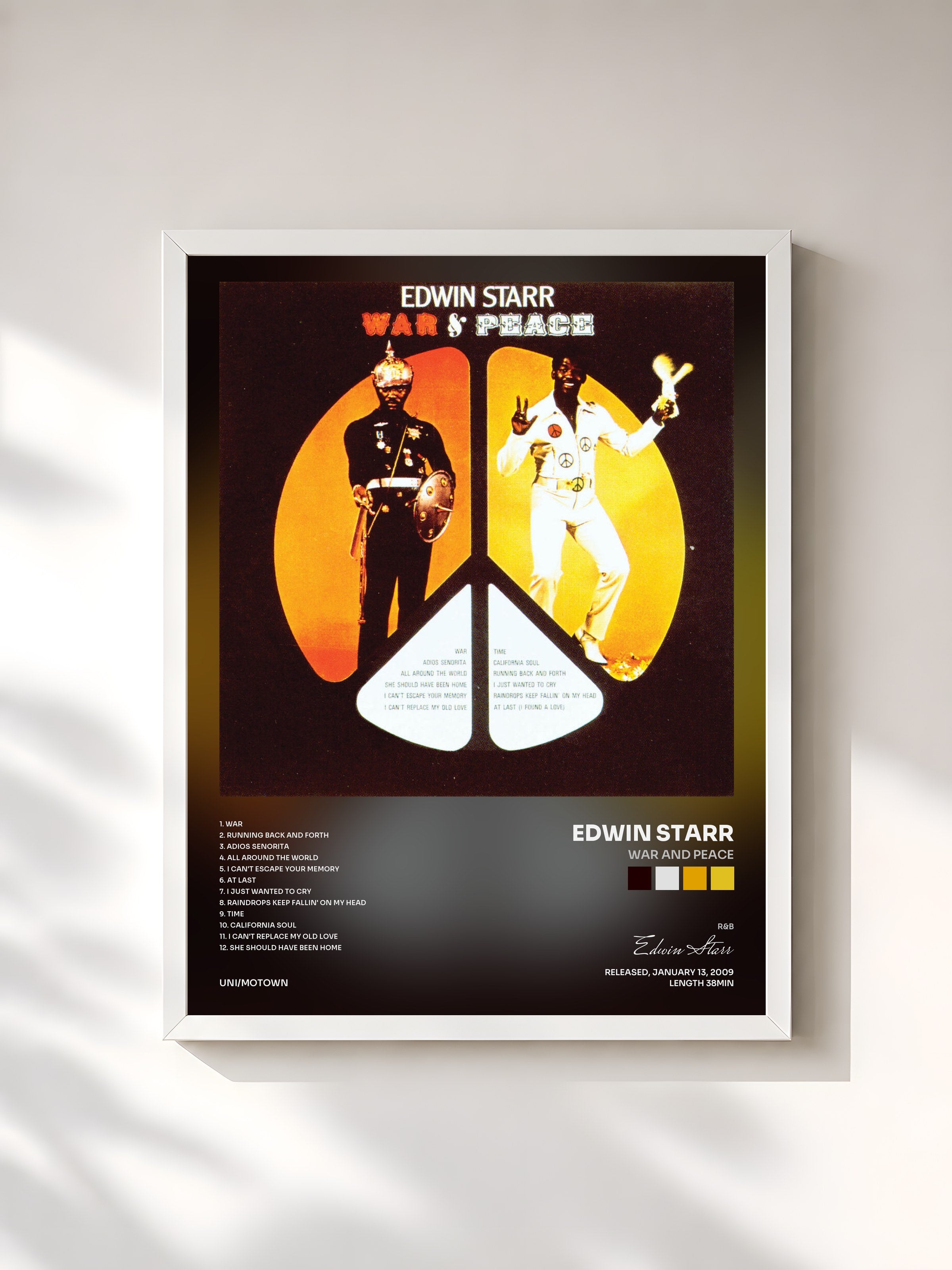 #blanc Tableau de l'album War And Peace de Edwin Starr, cadre blanc, imprimé et encadré en France