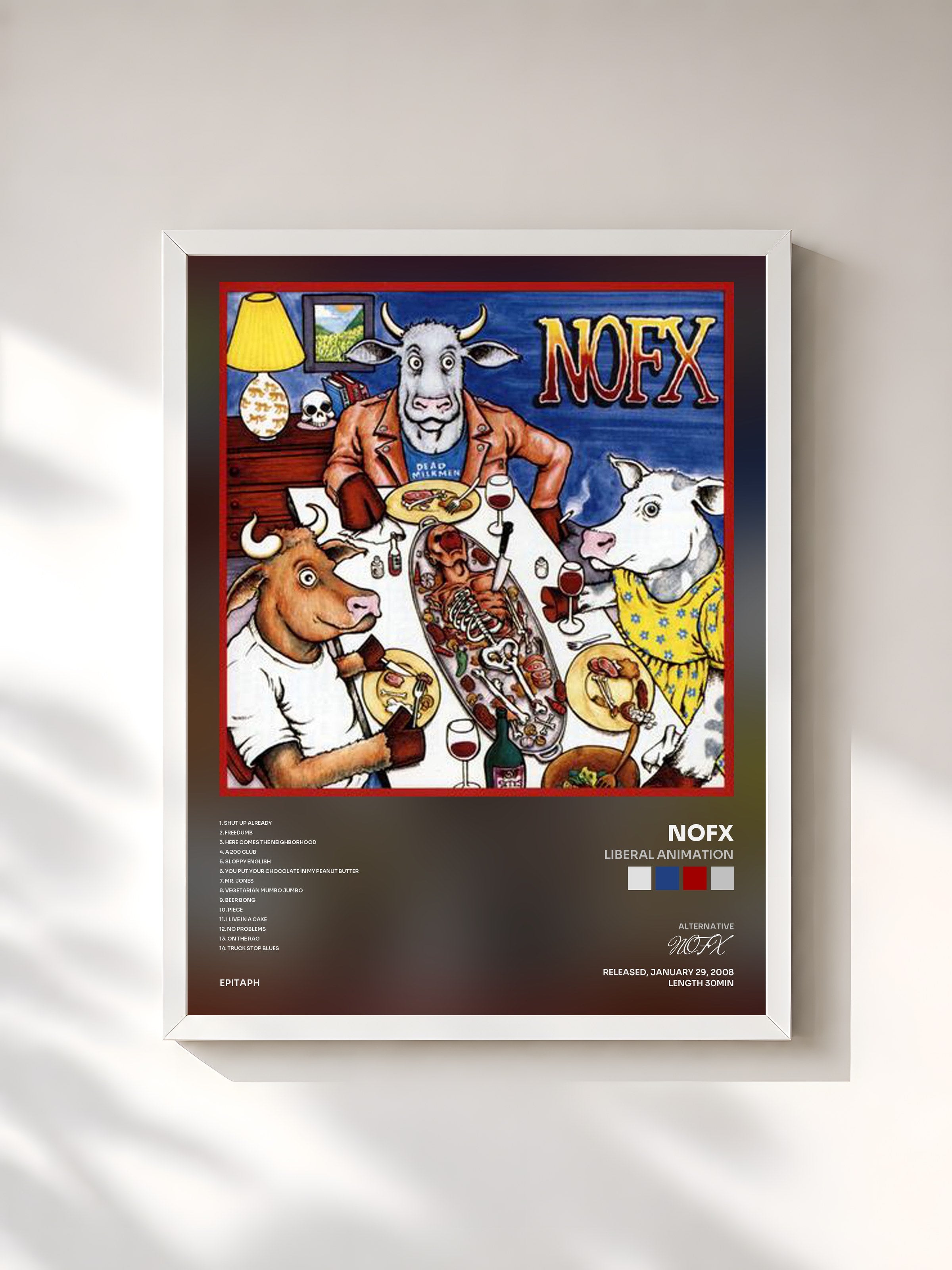 #blanc Tableau de l'album Liberal Animation de NOFX, cadre blanc, imprimé et encadré en France