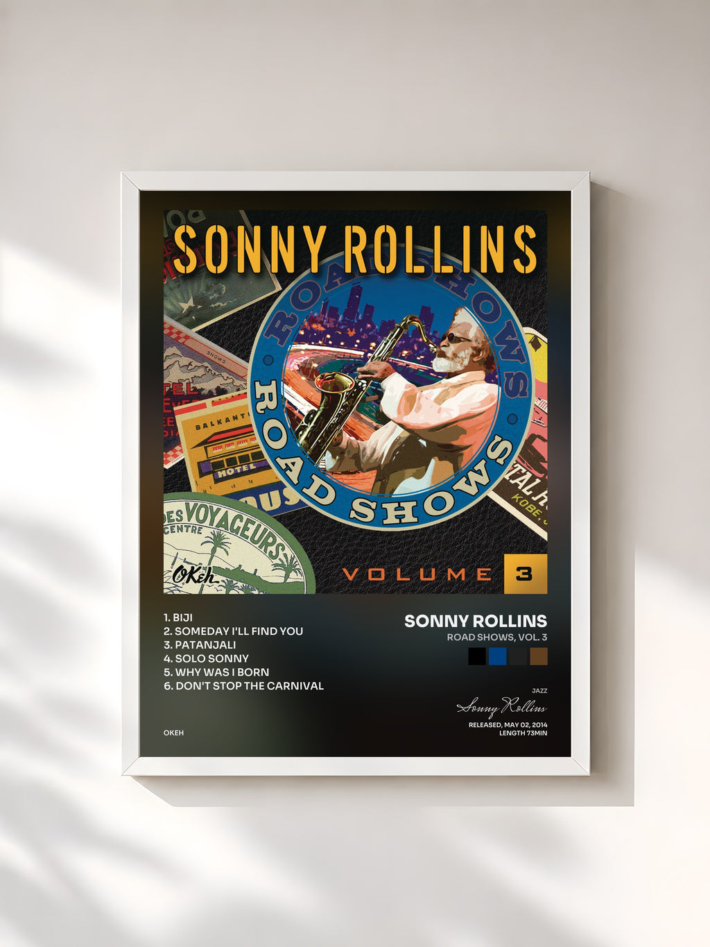 #blanc Tableau de l'album Road Shows, Vol. 3 de Sonny Rollins, cadre blanc, imprimé et encadré en France
