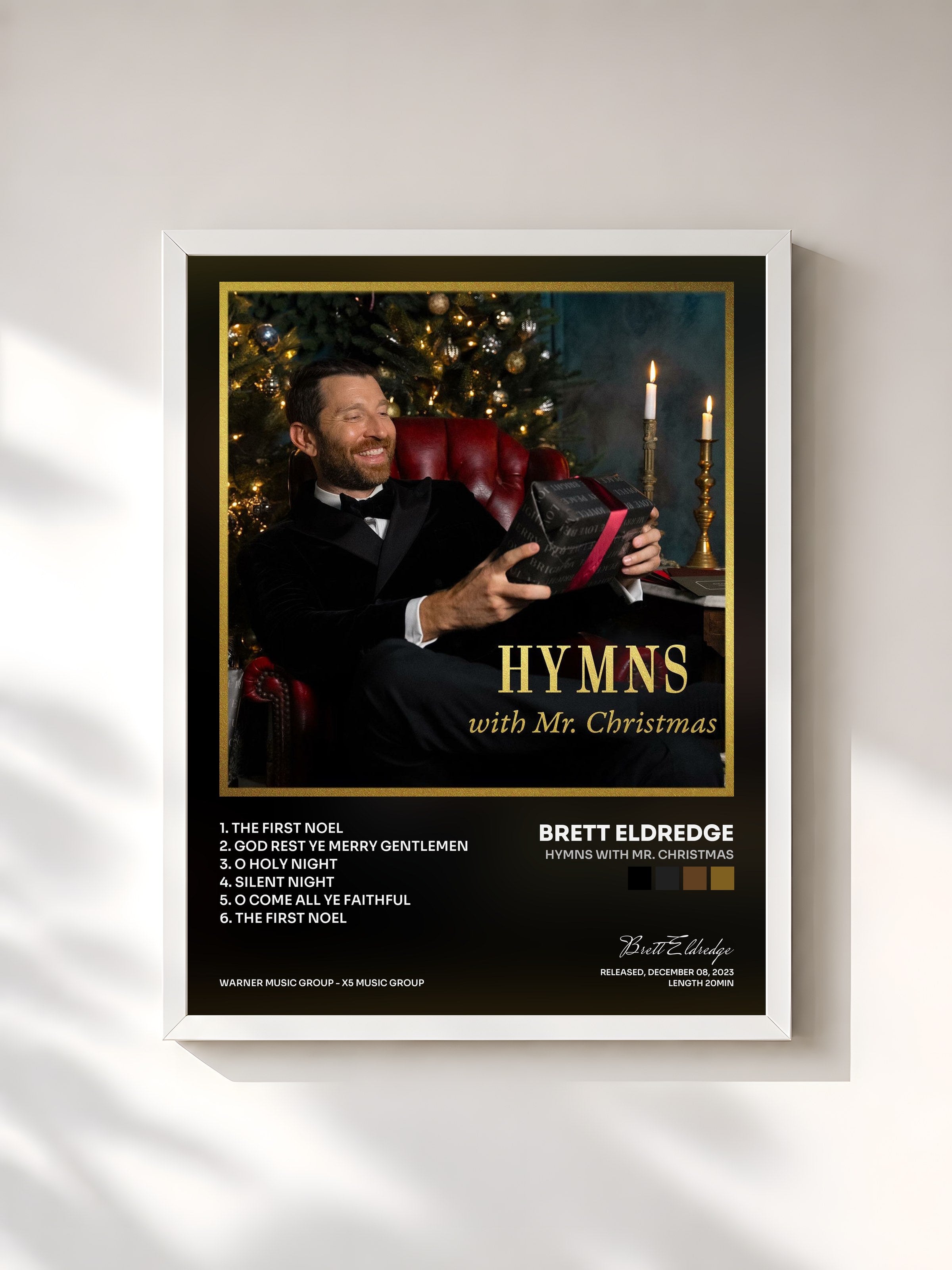 #blanc Tableau de l'album Hymns with Mr. Christmas de Brett Eldredge, cadre blanc, imprimé et encadré en France