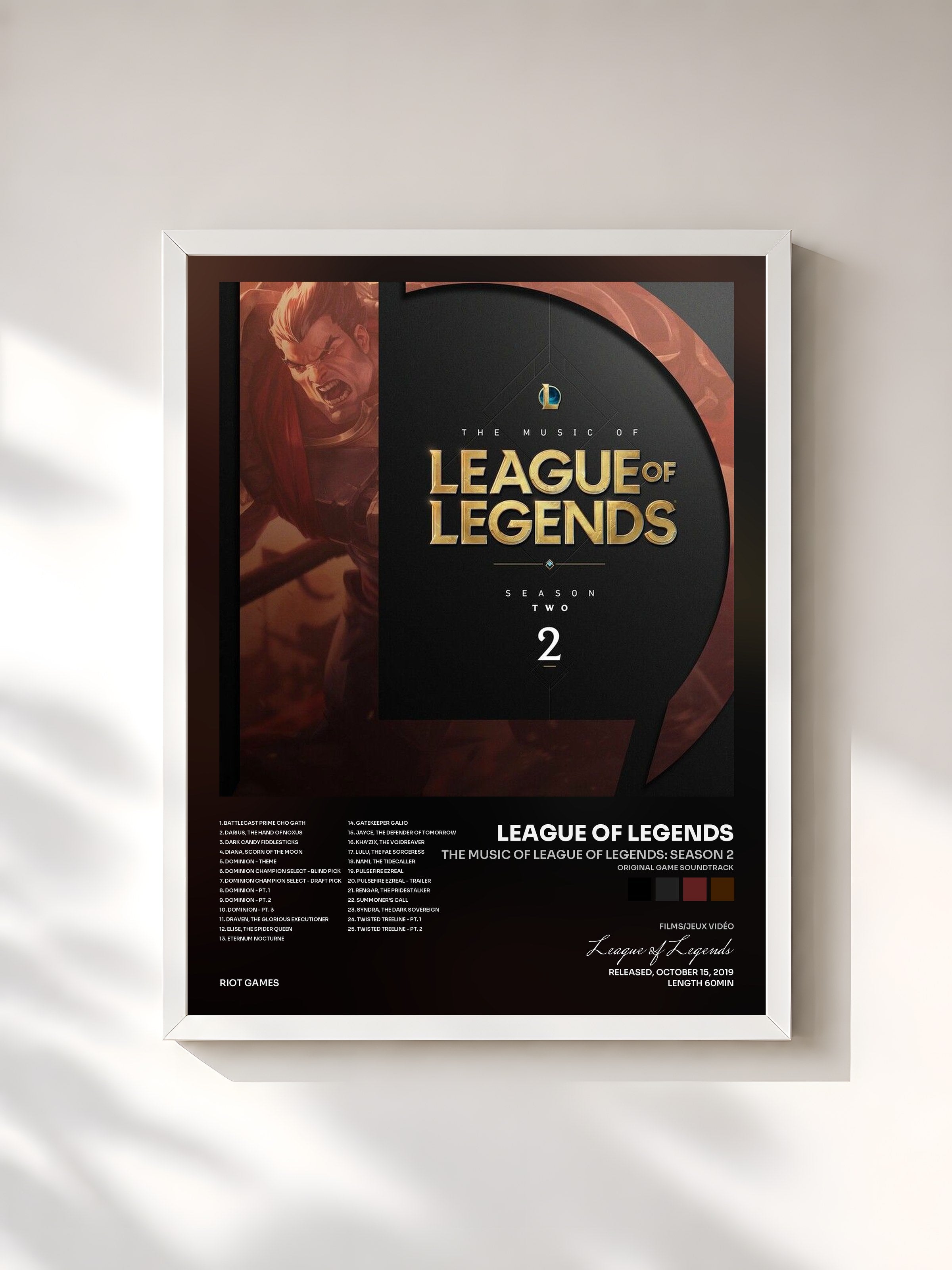 #blanc Tableau de l'album The Music of League of Legends: Season 2 (Original Game Soundtrack) de League of Legends, cadre blanc, imprimé et encadré en France