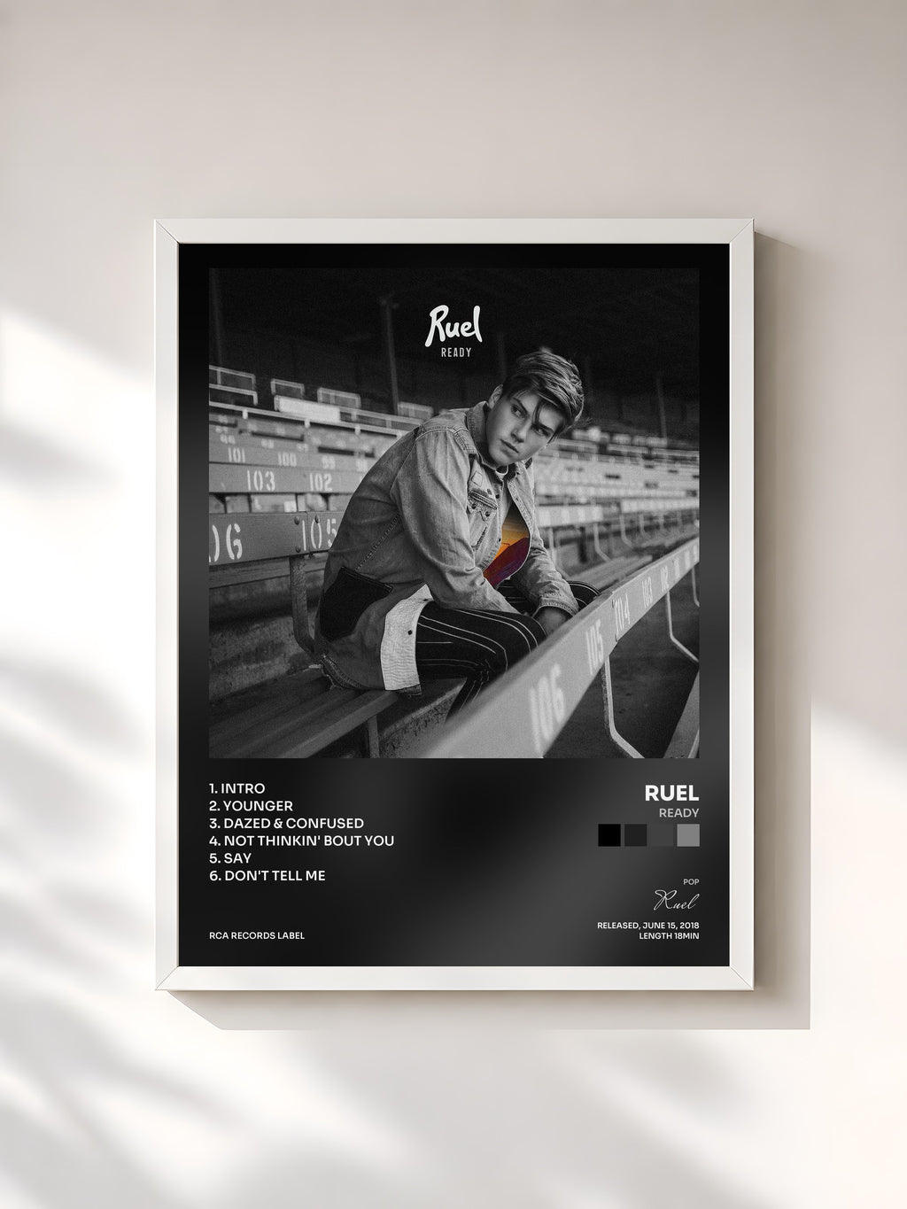 #blanc Tableau de l'album Ready de Ruel, cadre blanc, imprimé et encadré en France