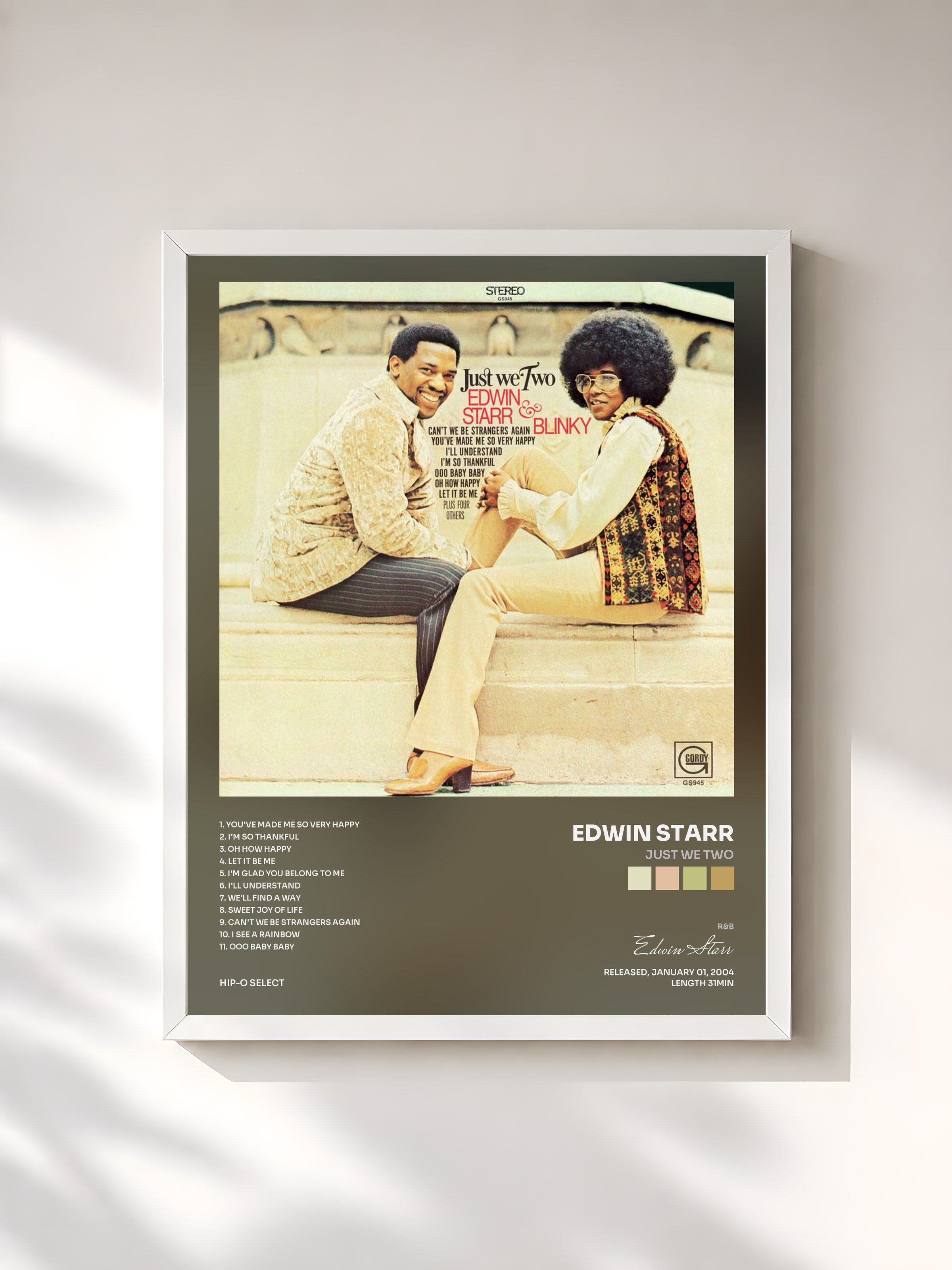 #blanc Tableau de l'album Just We Two de Edwin Starr, cadre blanc, imprimé et encadré en France