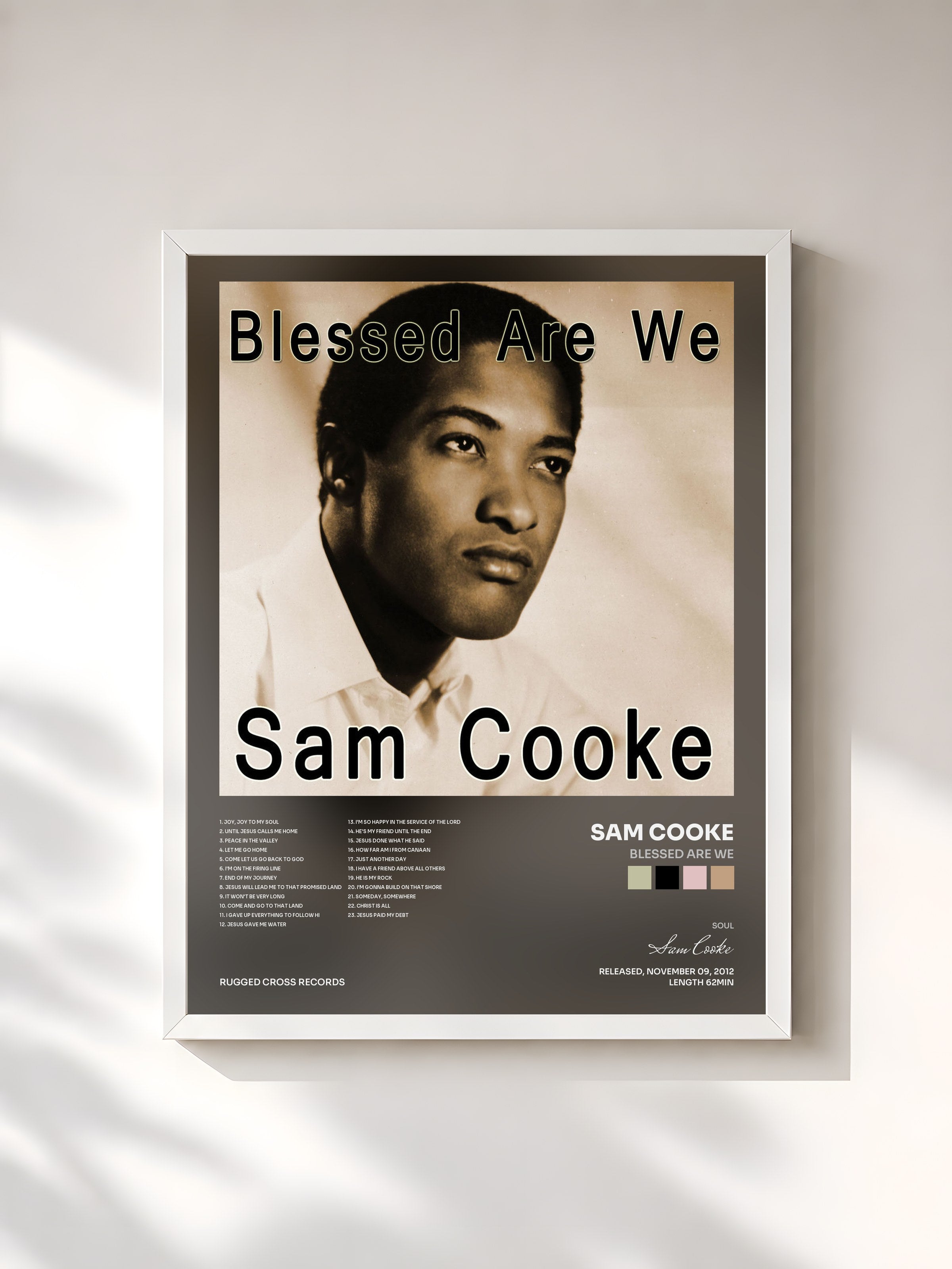#blanc Tableau de l'album Blessed Are We de Sam Cooke, cadre blanc, imprimé et encadré en France
