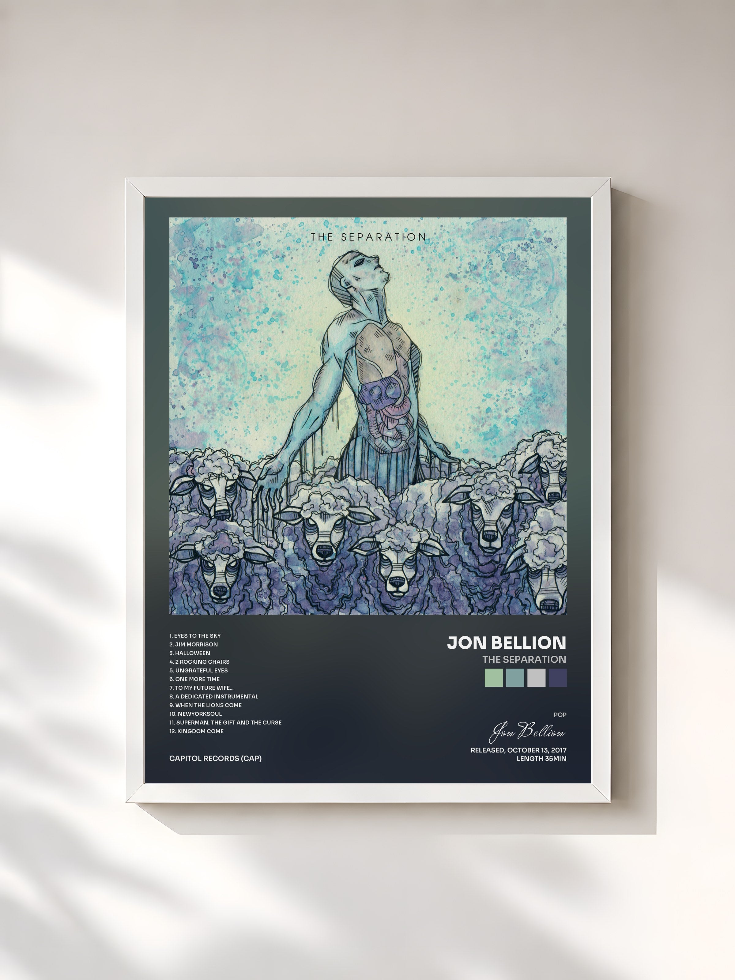 #blanc Tableau de l'album The Separation de Jon Bellion, cadre blanc, imprimé et encadré en France