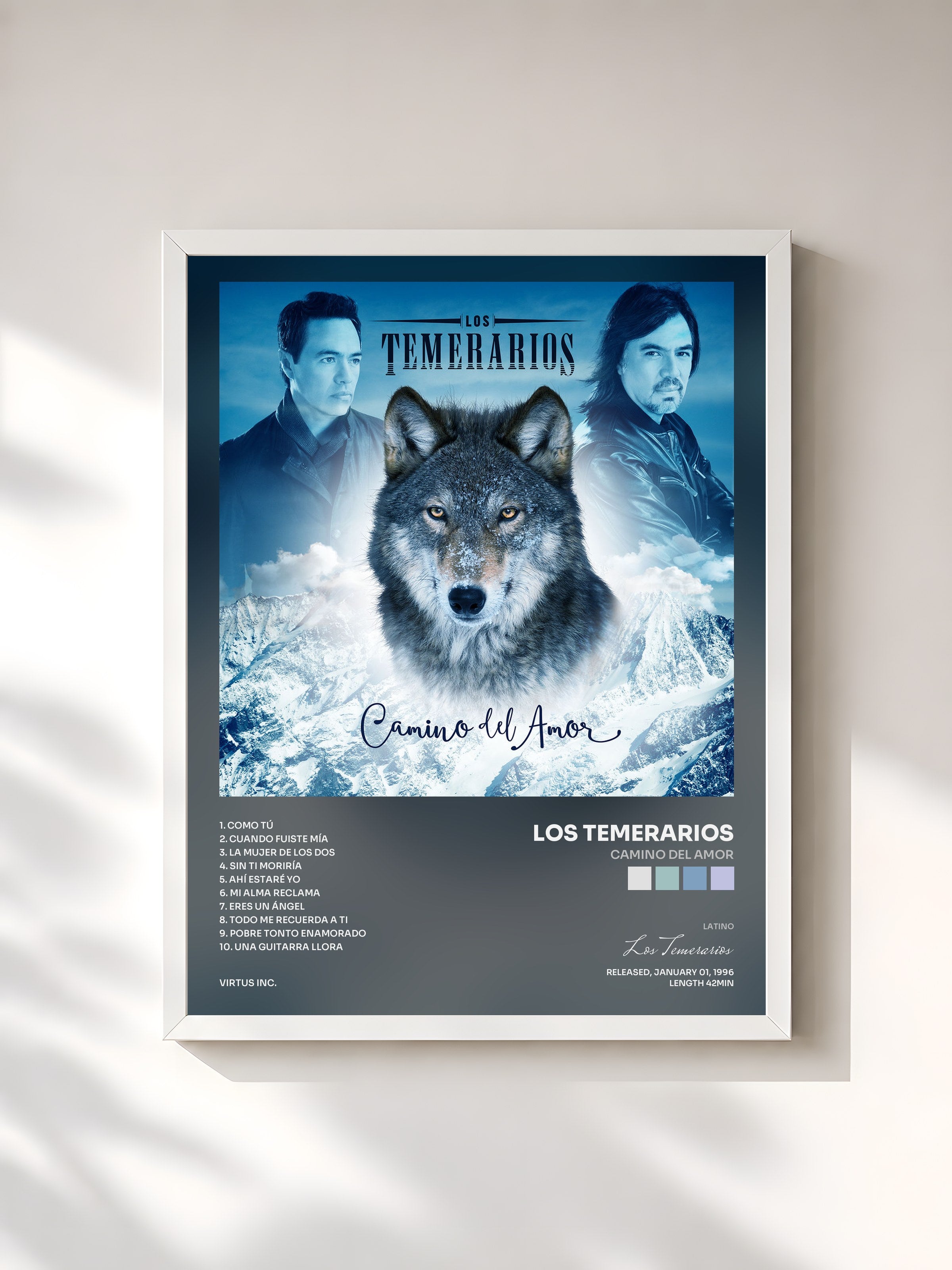 #blanc Tableau de l'album Camino del Amor de Los Temerarios, cadre blanc, imprimé et encadré en France