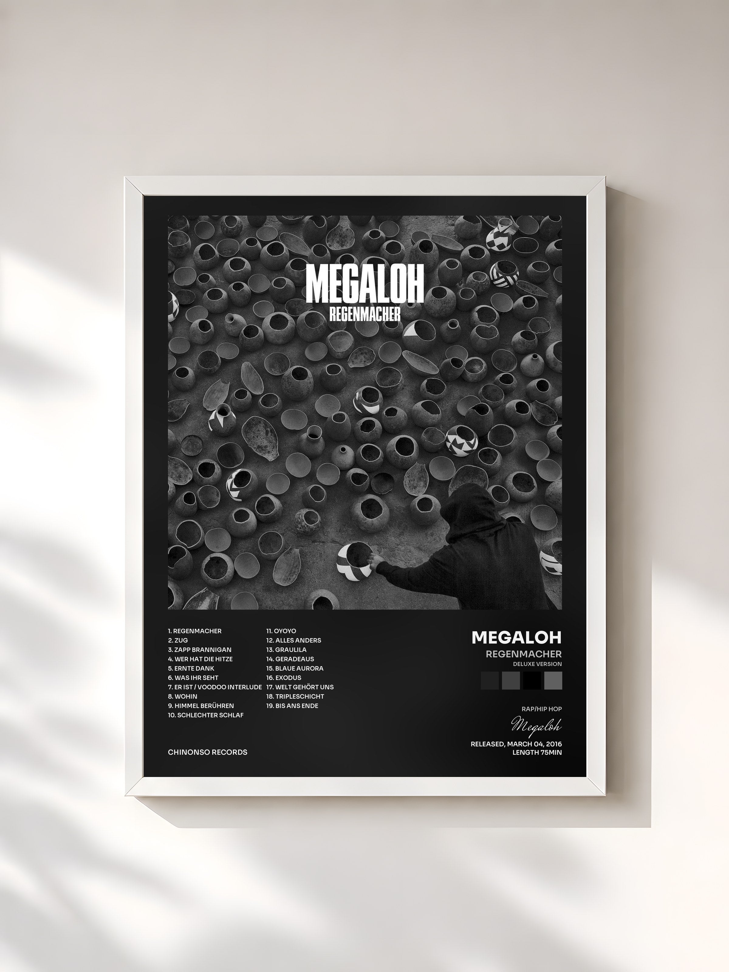 #blanc Tableau de l'album Regenmacher (Deluxe Version) de Megaloh, cadre blanc, imprimé et encadré en France