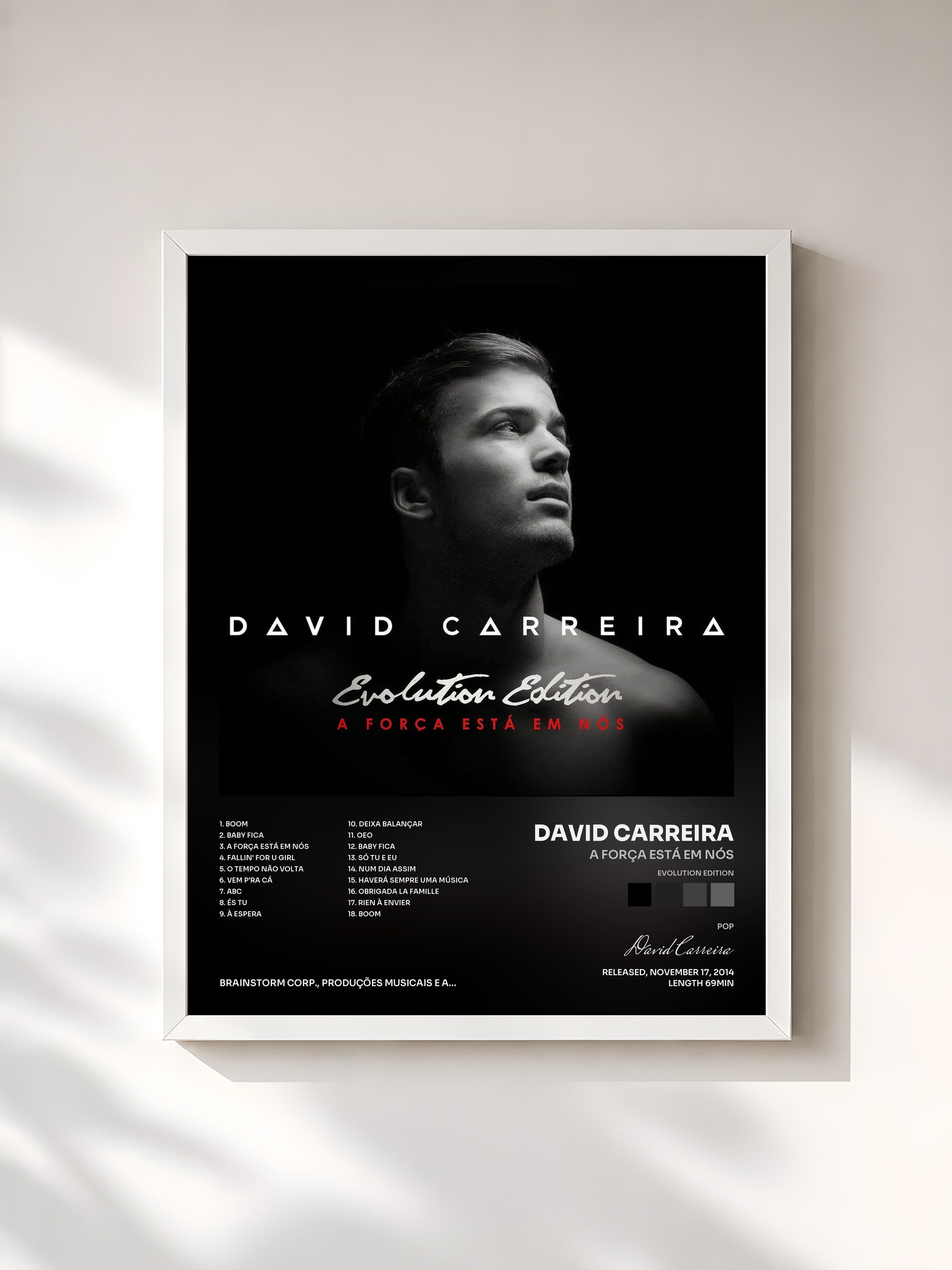 #blanc Tableau de l'album A Força Está Em Nós (Evolution Edition) de David Carreira, cadre blanc, imprimé et encadré en France