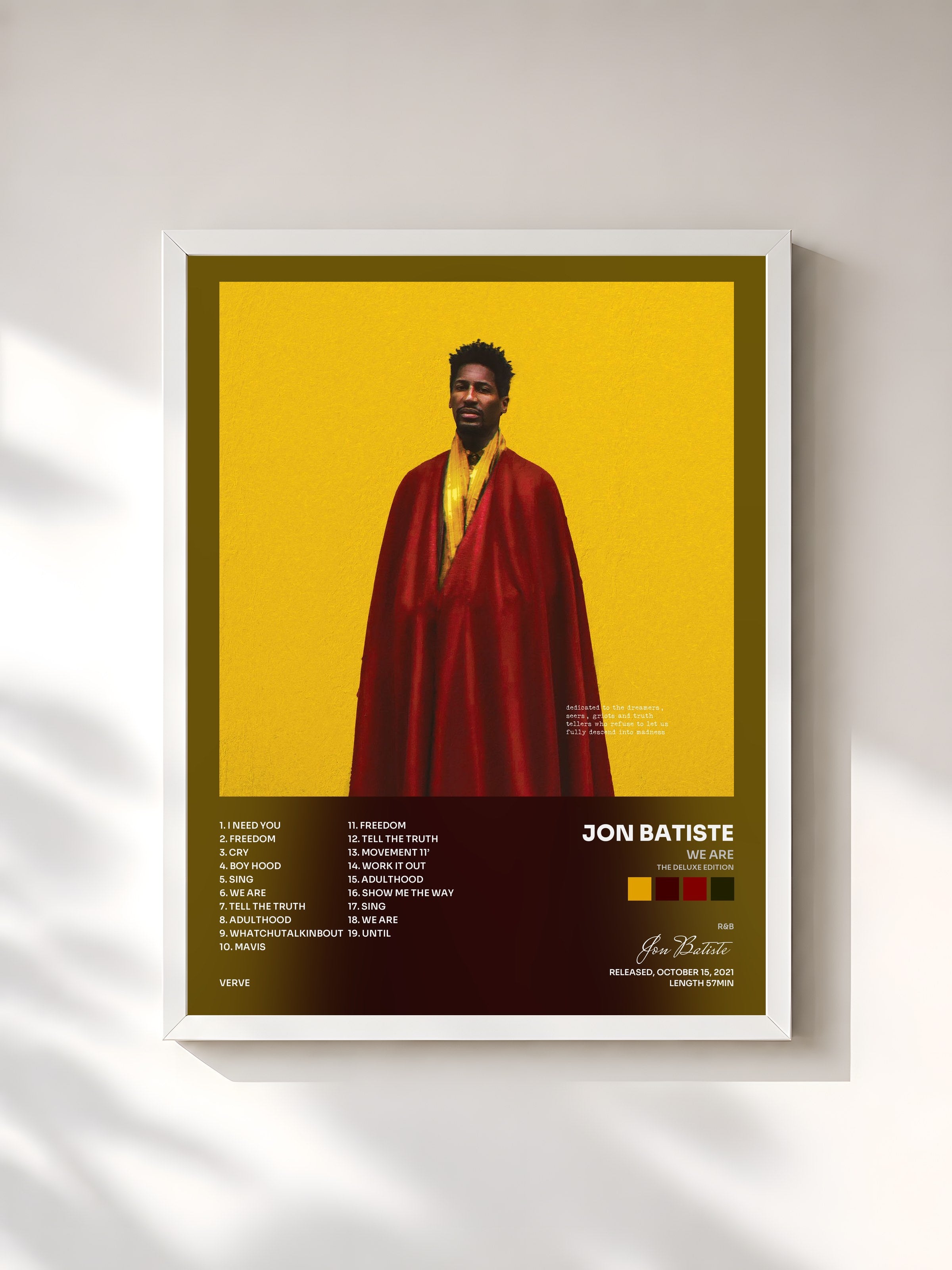 #blanc Tableau de l'album WE ARE (The Deluxe Edition) de Jon Batiste, cadre blanc, imprimé et encadré en France