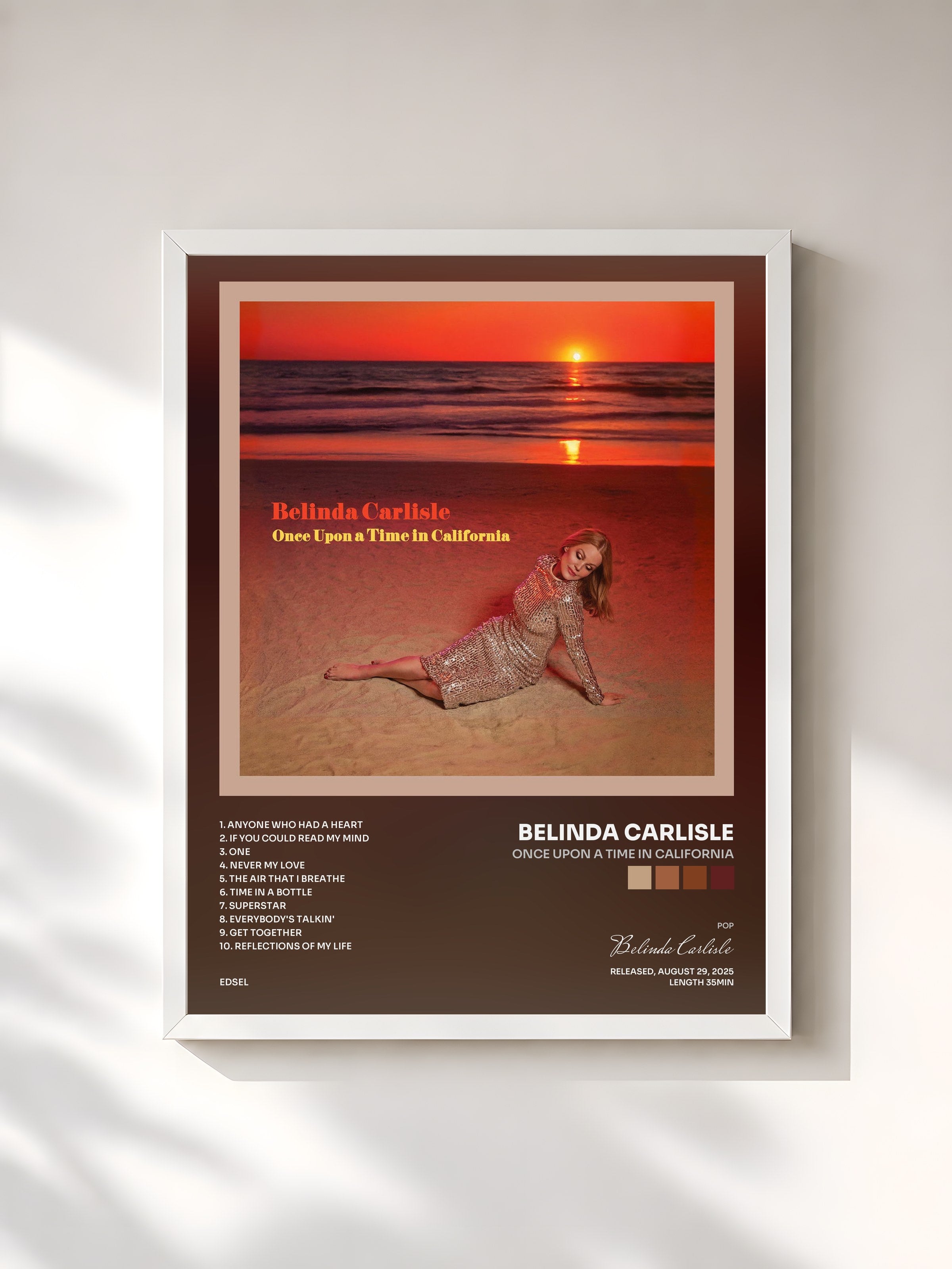 #blanc Tableau de l'album Once Upon a Time in California de Belinda Carlisle, cadre blanc, imprimé et encadré en France