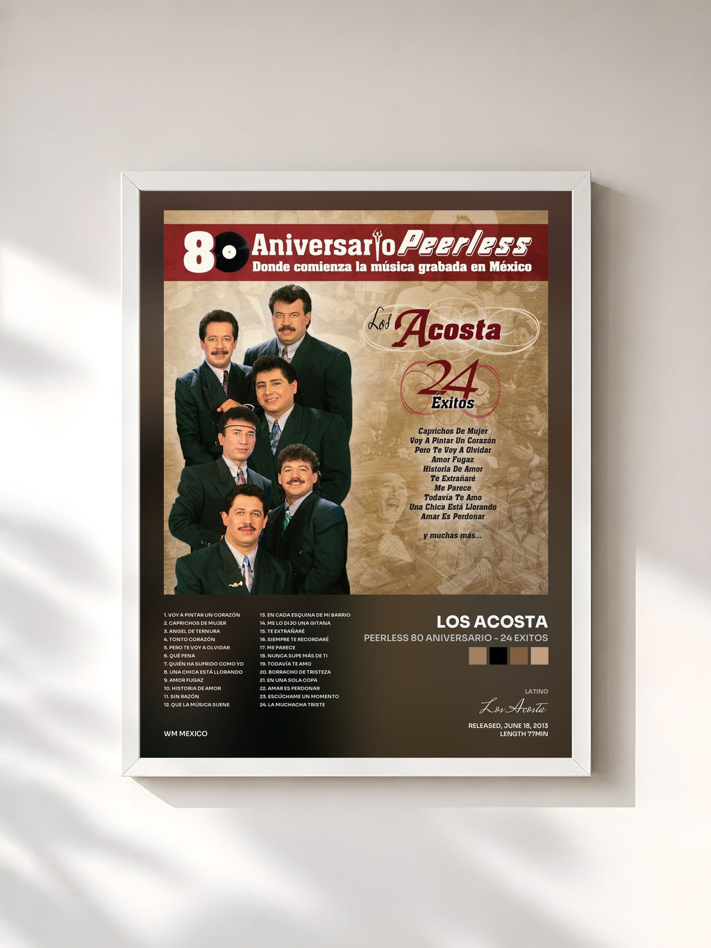 #blanc Tableau de l'album Peerless 80 Aniversario - 24 Exitos de Los Acosta, cadre blanc, imprimé et encadré en France