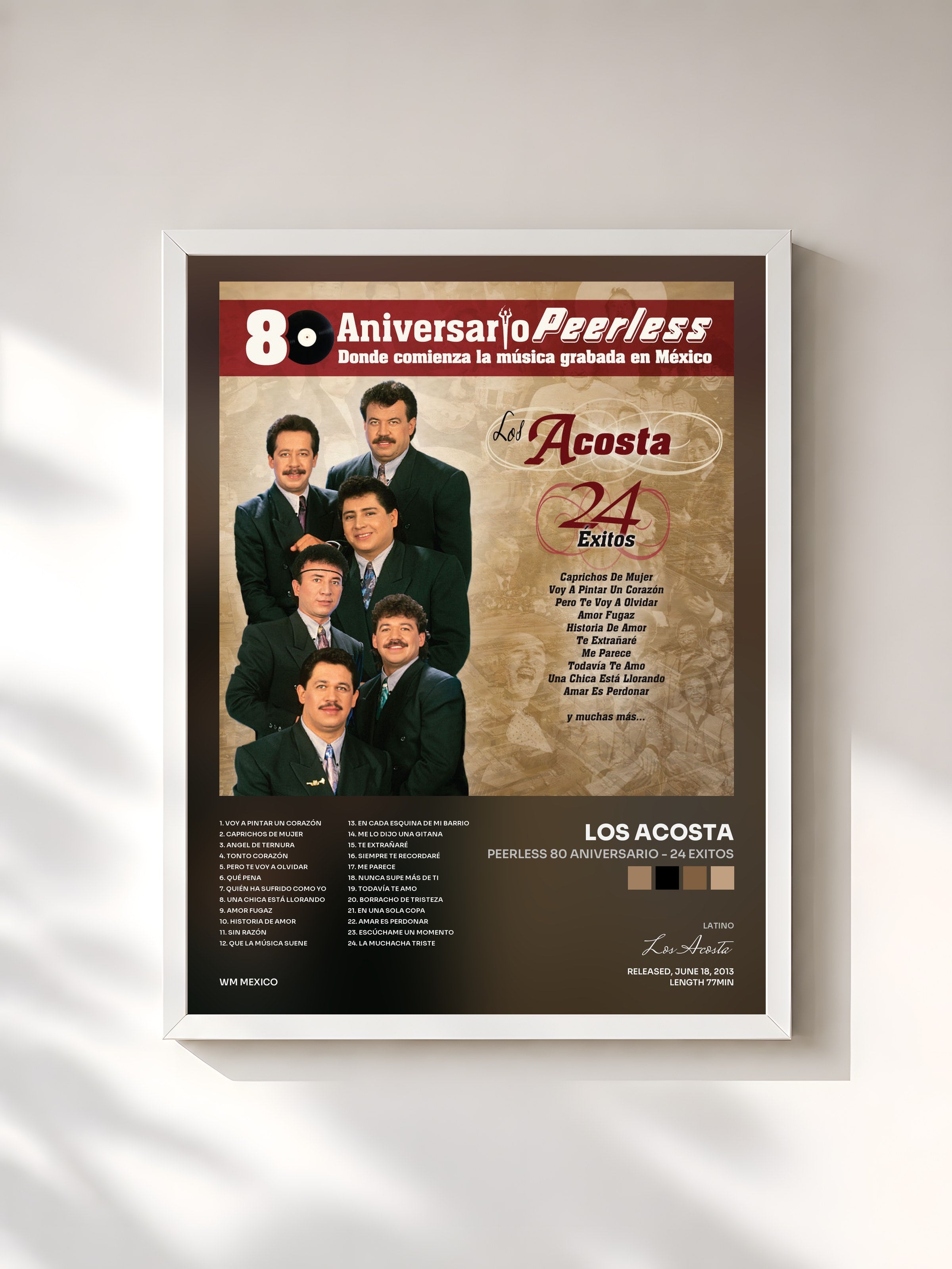 #blanc Tableau de l'album Peerless 80 Aniversario - 24 Exitos de Los Acosta, cadre blanc, imprimé et encadré en France