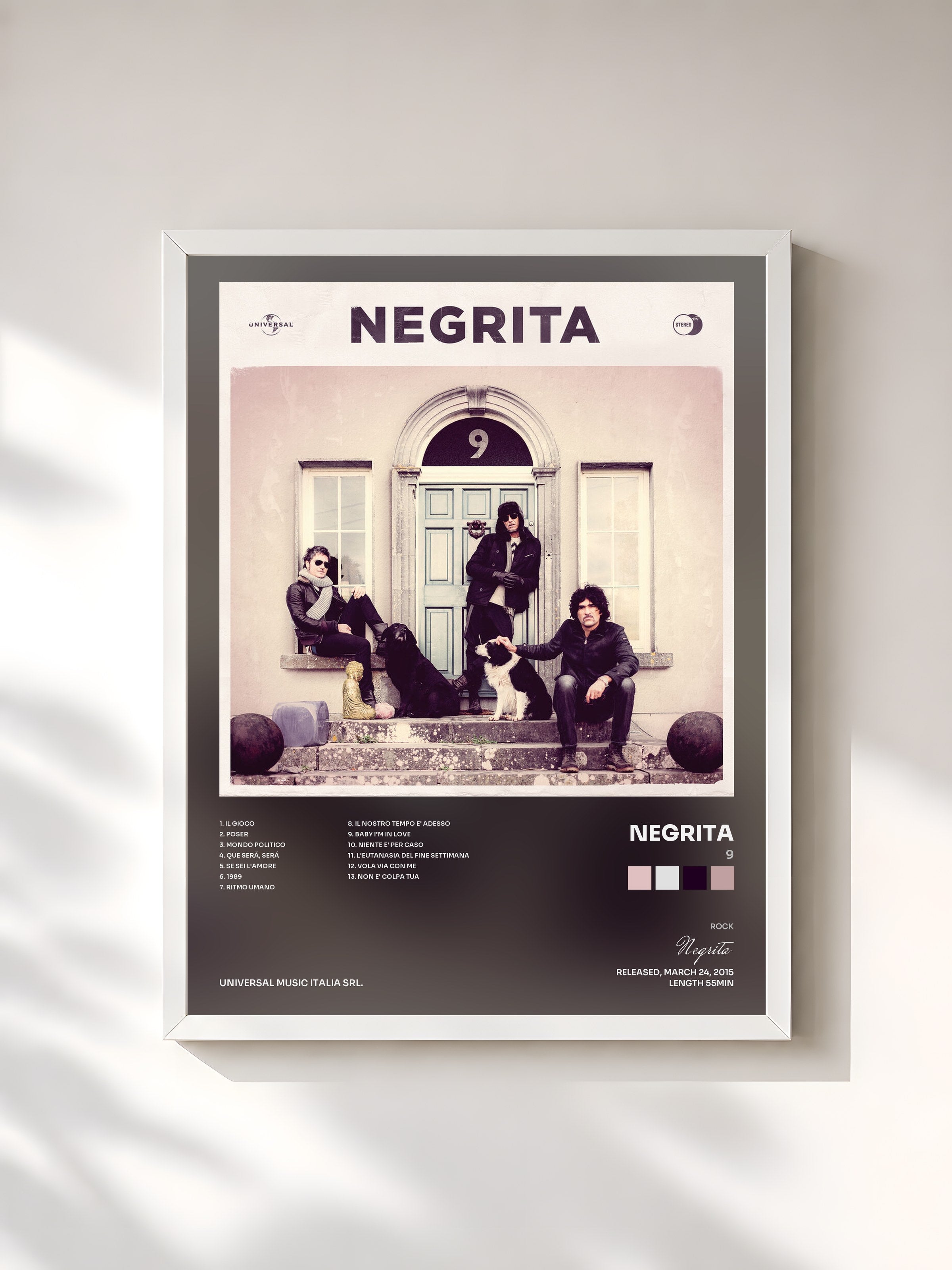 #blanc Tableau de l'album 9 de Negrita, cadre blanc, imprimé et encadré en France