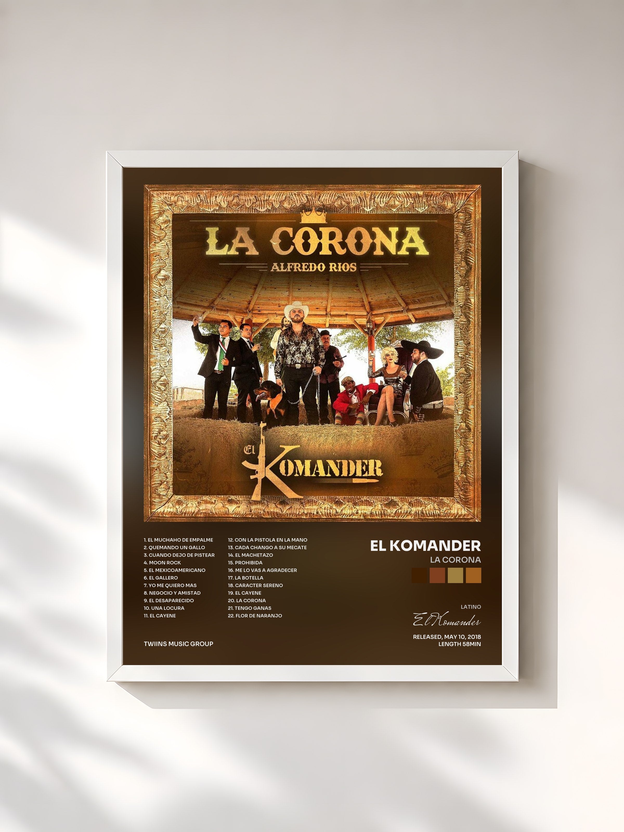 #blanc Tableau de l'album La Corona de El Komander, cadre blanc, imprimé et encadré en France
