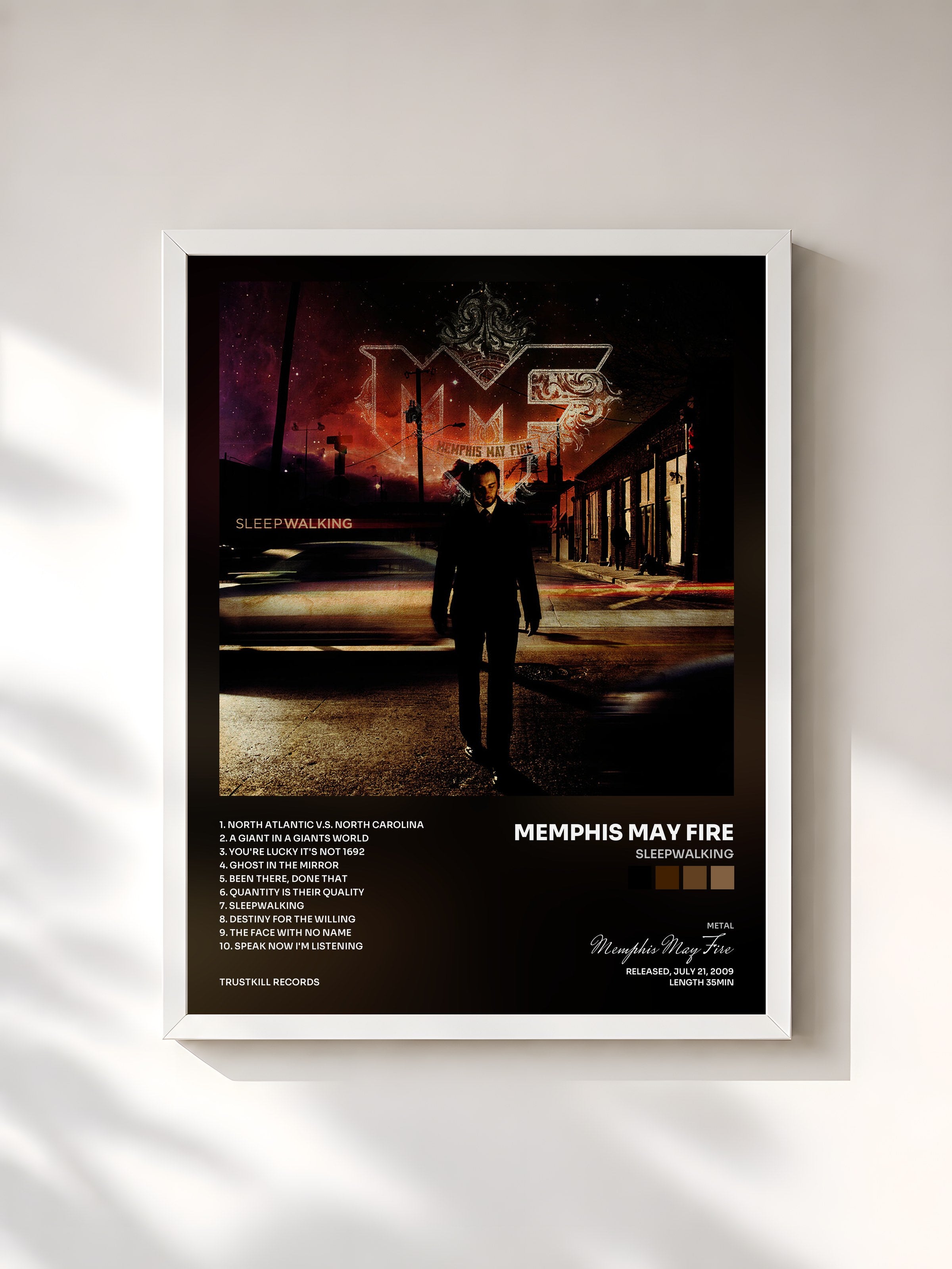 #blanc Tableau de l'album Sleepwalking de Memphis May Fire, cadre blanc, imprimé et encadré en France