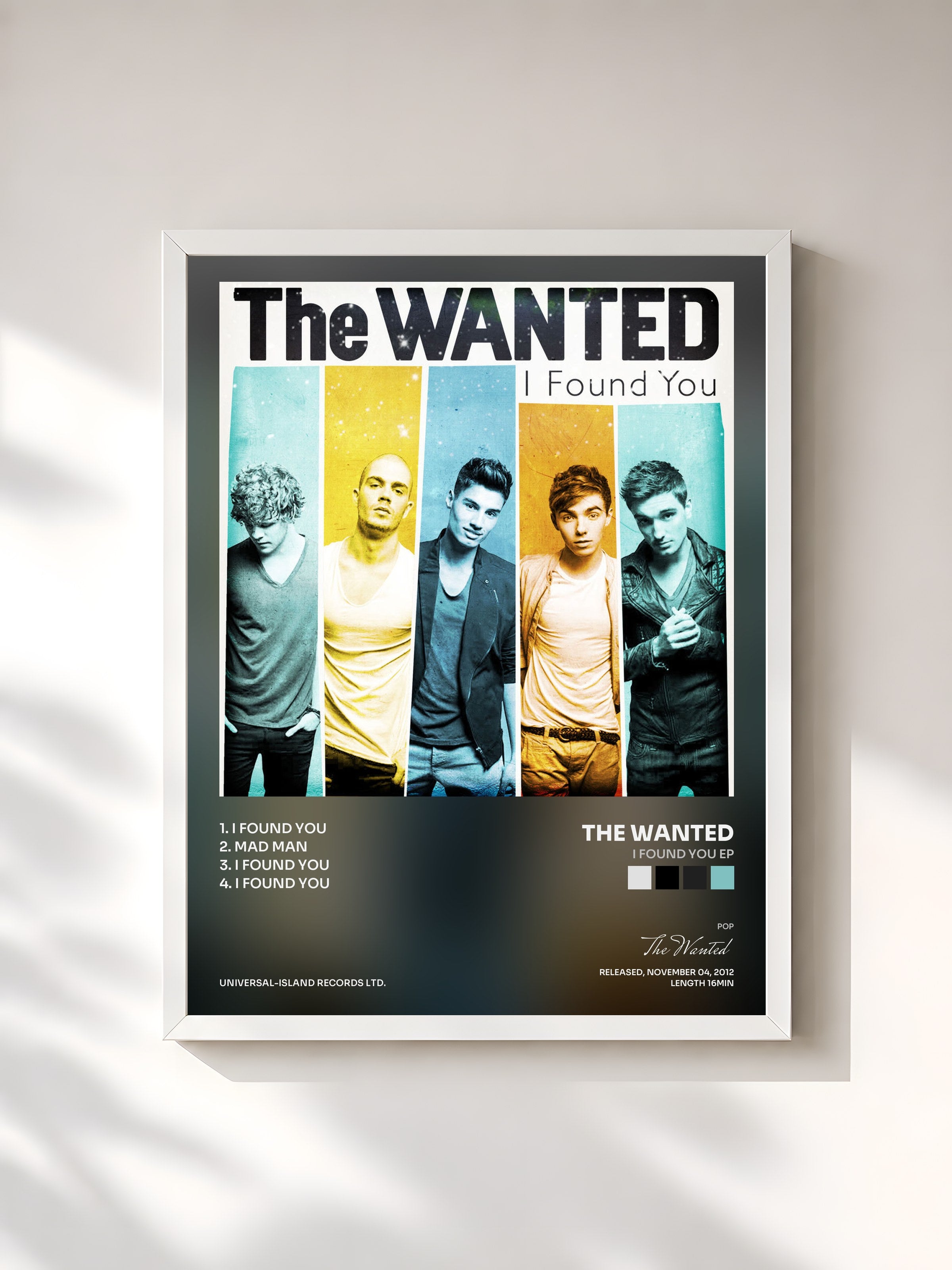 #blanc Tableau de l'album I Found You EP de The Wanted, cadre blanc, imprimé et encadré en France