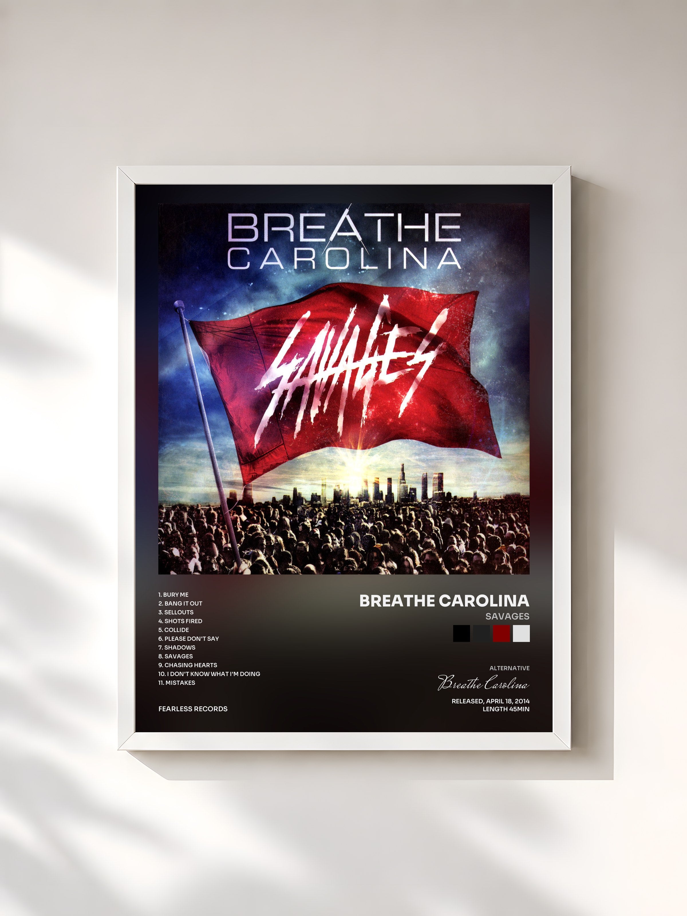 #blanc Tableau de l'album Savages de Breathe Carolina, cadre blanc, imprimé et encadré en France
