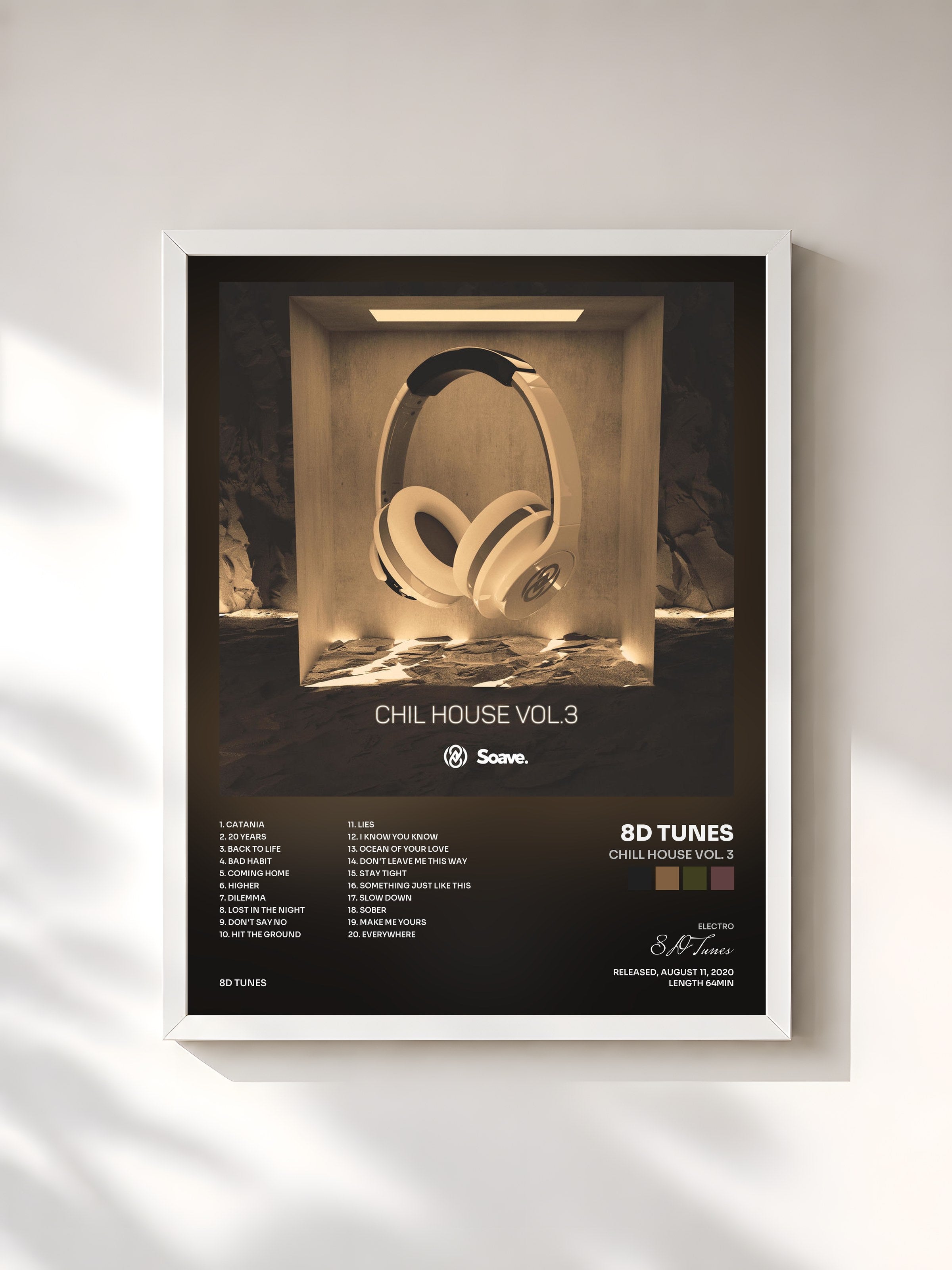 #blanc Tableau de l'album Chill House Vol. 3 de 8D Tunes, cadre blanc, imprimé et encadré en France