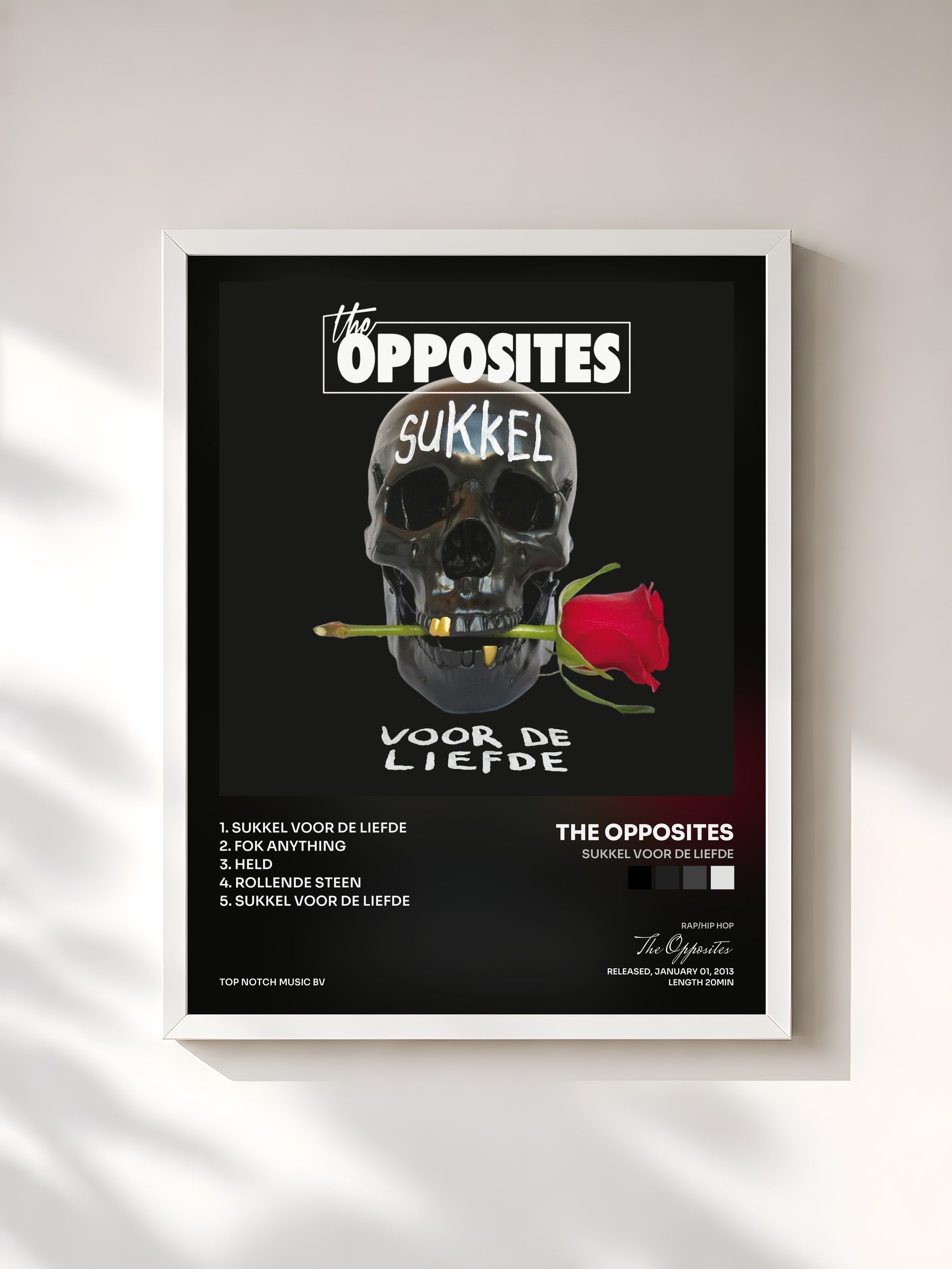 #blanc Tableau de l'album Sukkel Voor De Liefde de The Opposites, cadre blanc, imprimé et encadré en France