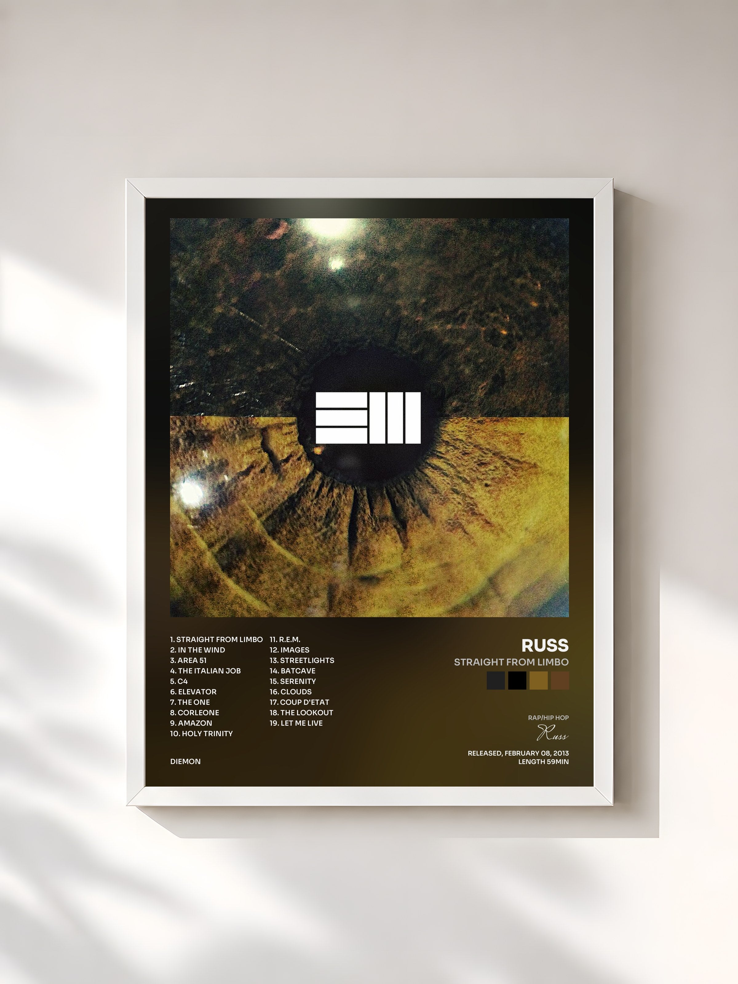 #blanc Tableau de l'album Straight from Limbo de Russ, cadre blanc, imprimé et encadré en France