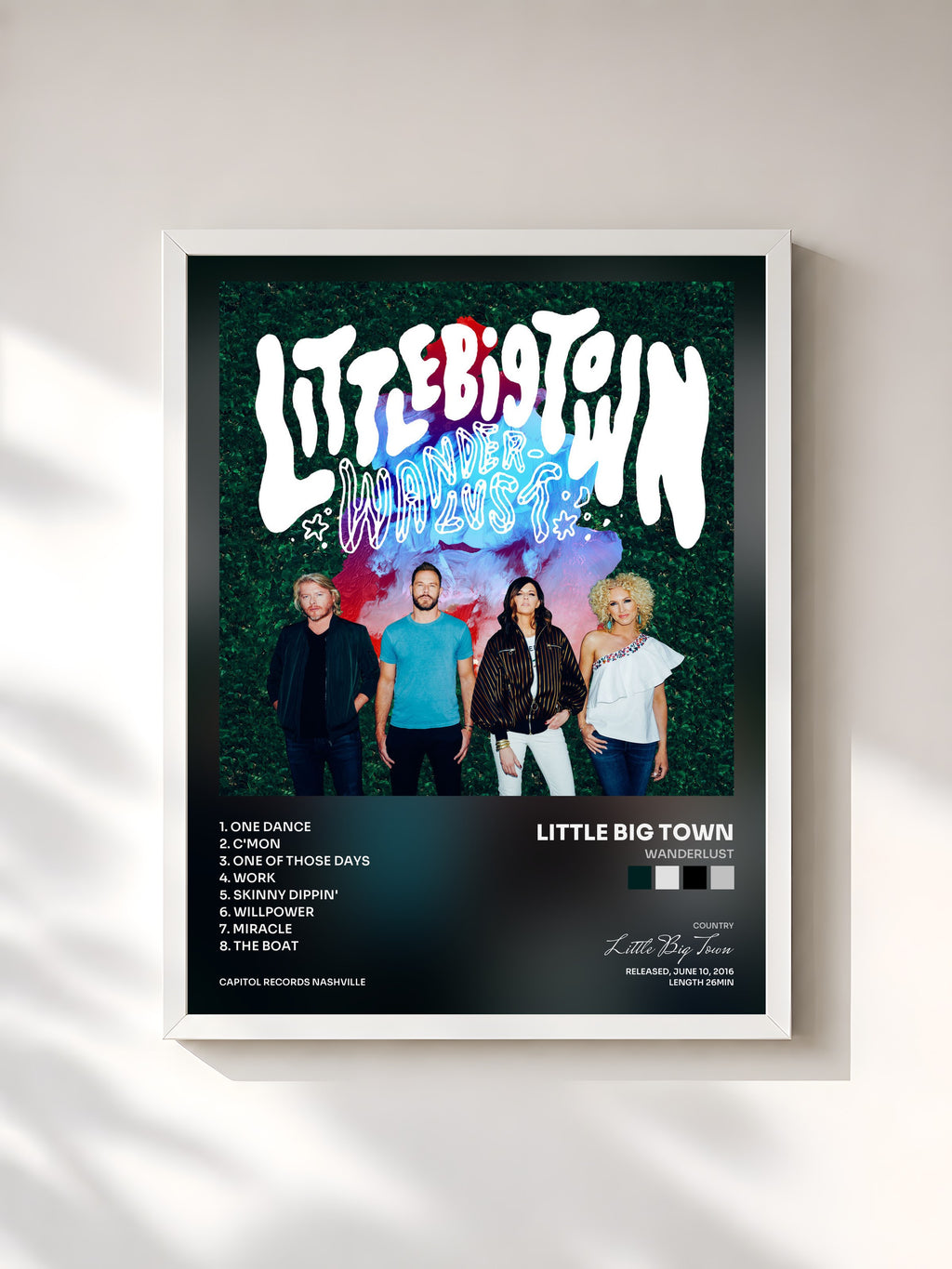 #blanc Tableau de l'album Wanderlust de Little Big Town, cadre blanc, imprimé et encadré en France