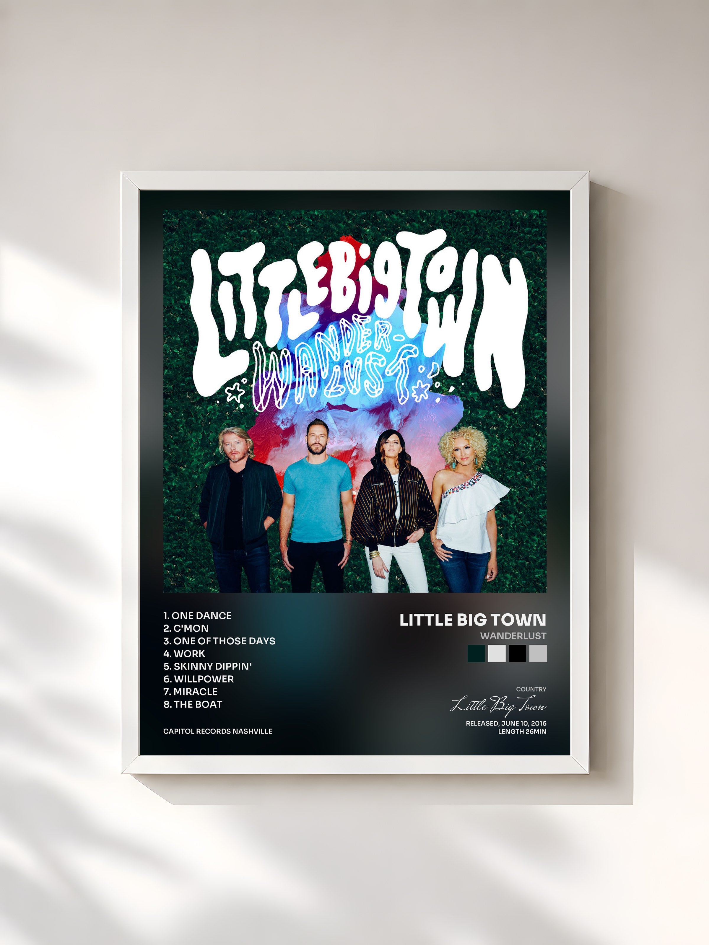 #blanc Tableau de l'album Wanderlust de Little Big Town, cadre blanc, imprimé et encadré en France