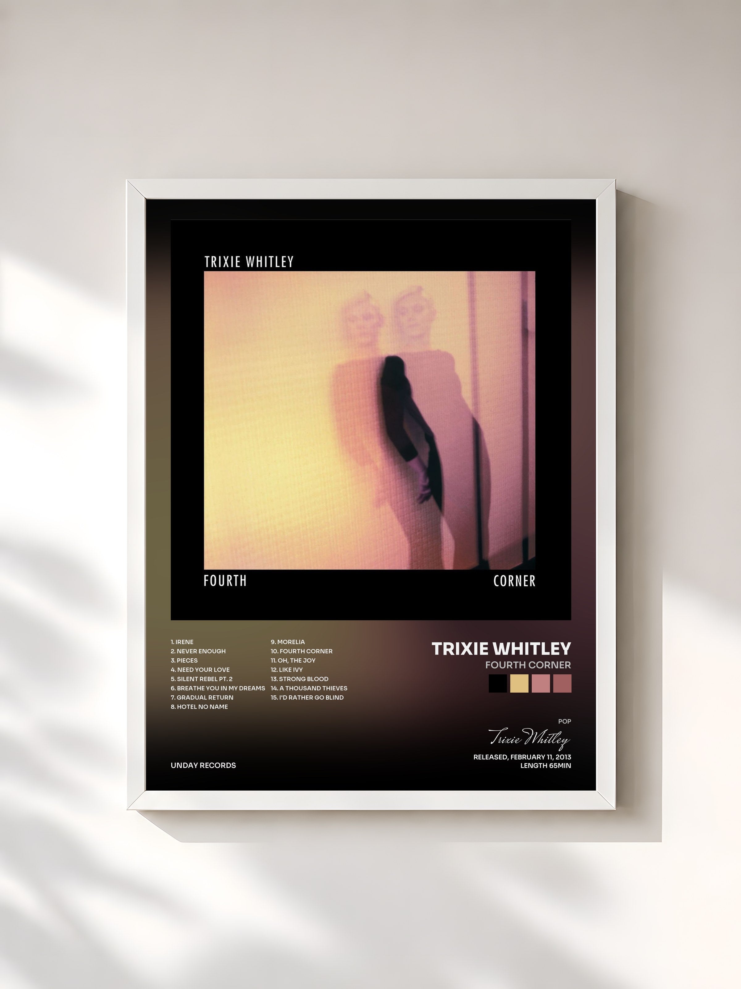 #blanc Tableau de l'album Fourth Corner de Trixie Whitley, cadre blanc, imprimé et encadré en France