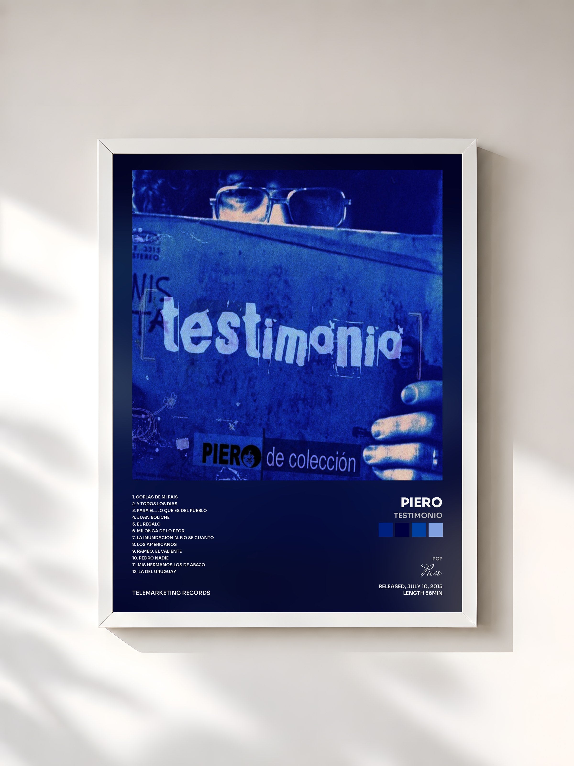 #blanc Tableau de l'album Testimonio de Piero, cadre blanc, imprimé et encadré en France