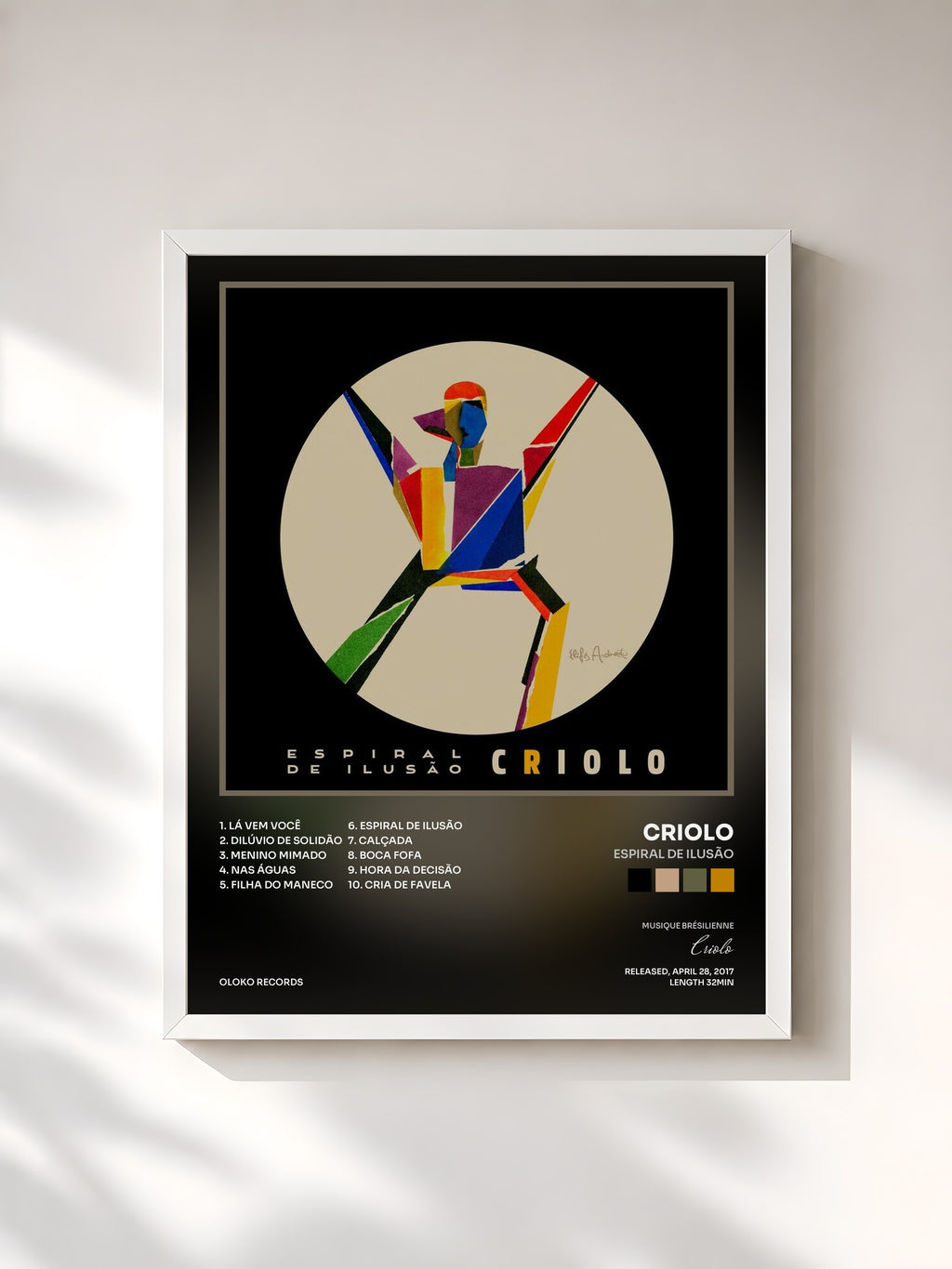 #blanc Tableau de l'album Espiral de Ilusão de Criolo, cadre blanc, imprimé et encadré en France