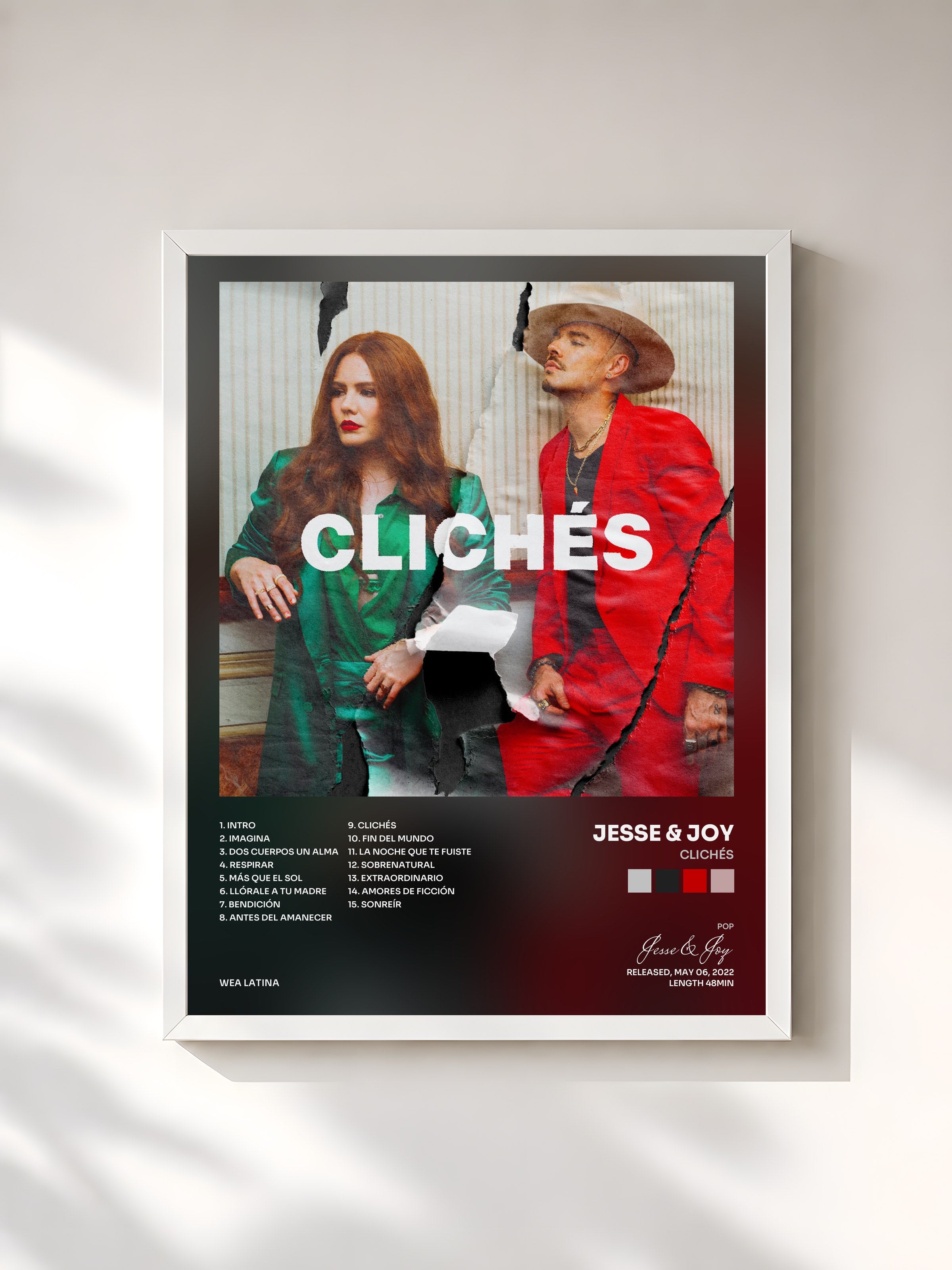 #blanc Tableau de l'album Clichés de Jesse & Joy, cadre blanc, imprimé et encadré en France