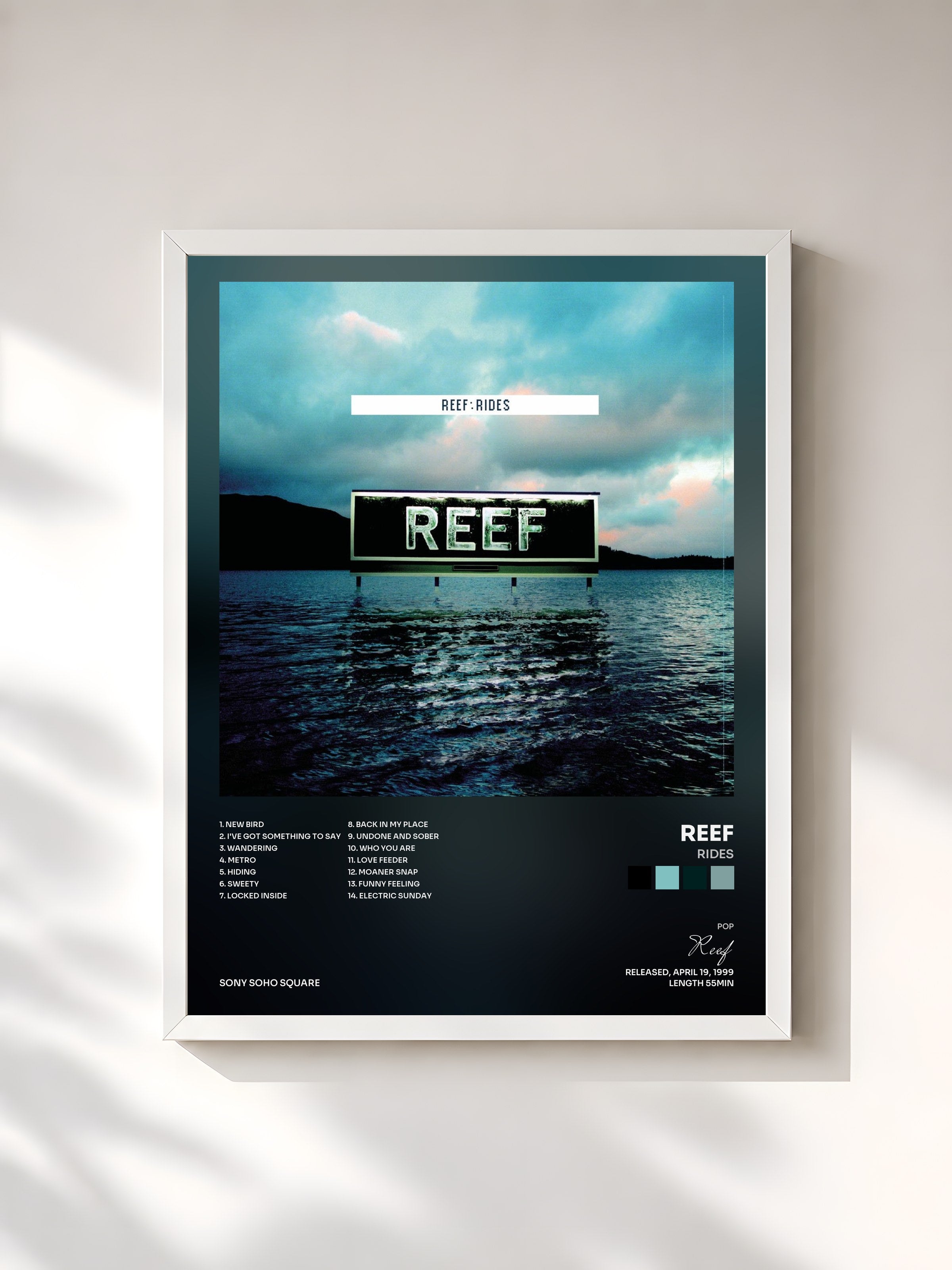 #blanc Tableau de l'album Rides de Reef, cadre blanc, imprimé et encadré en France