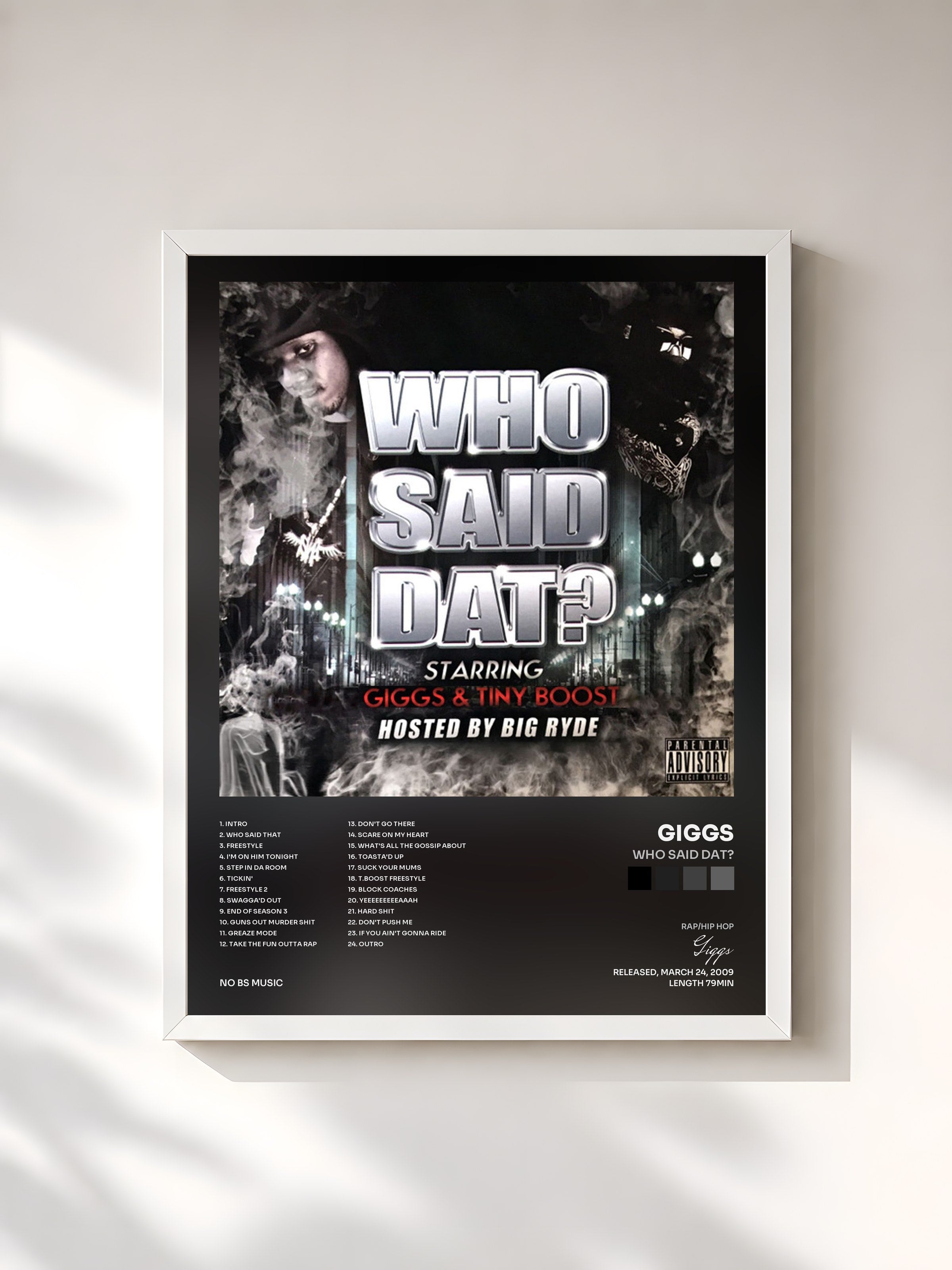 #blanc Tableau de l'album Who Said Dat? de Giggs, cadre blanc, imprimé et encadré en France