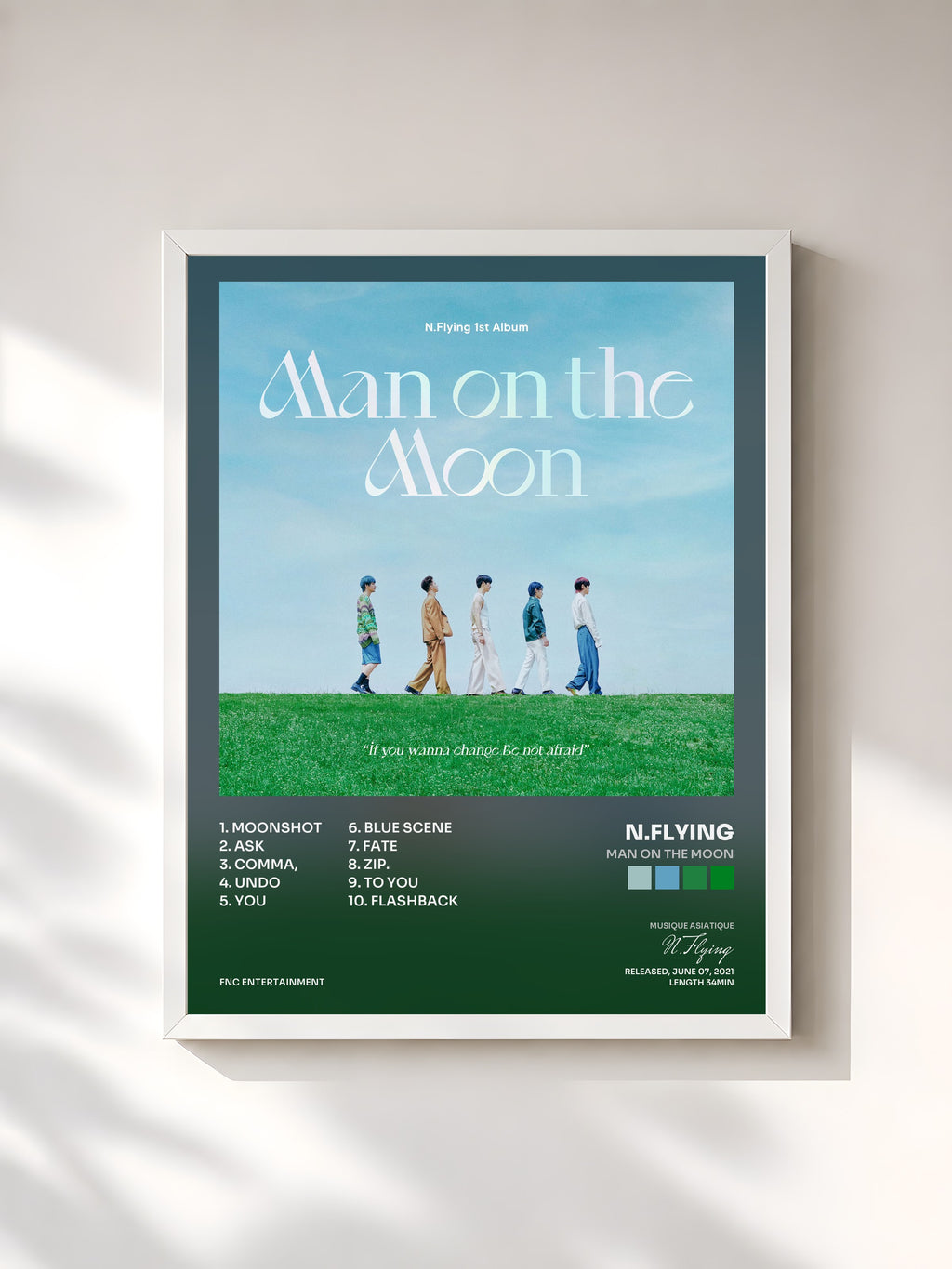 #blanc Tableau de l'album Man on the Moon de N.Flying, cadre blanc, imprimé et encadré en France