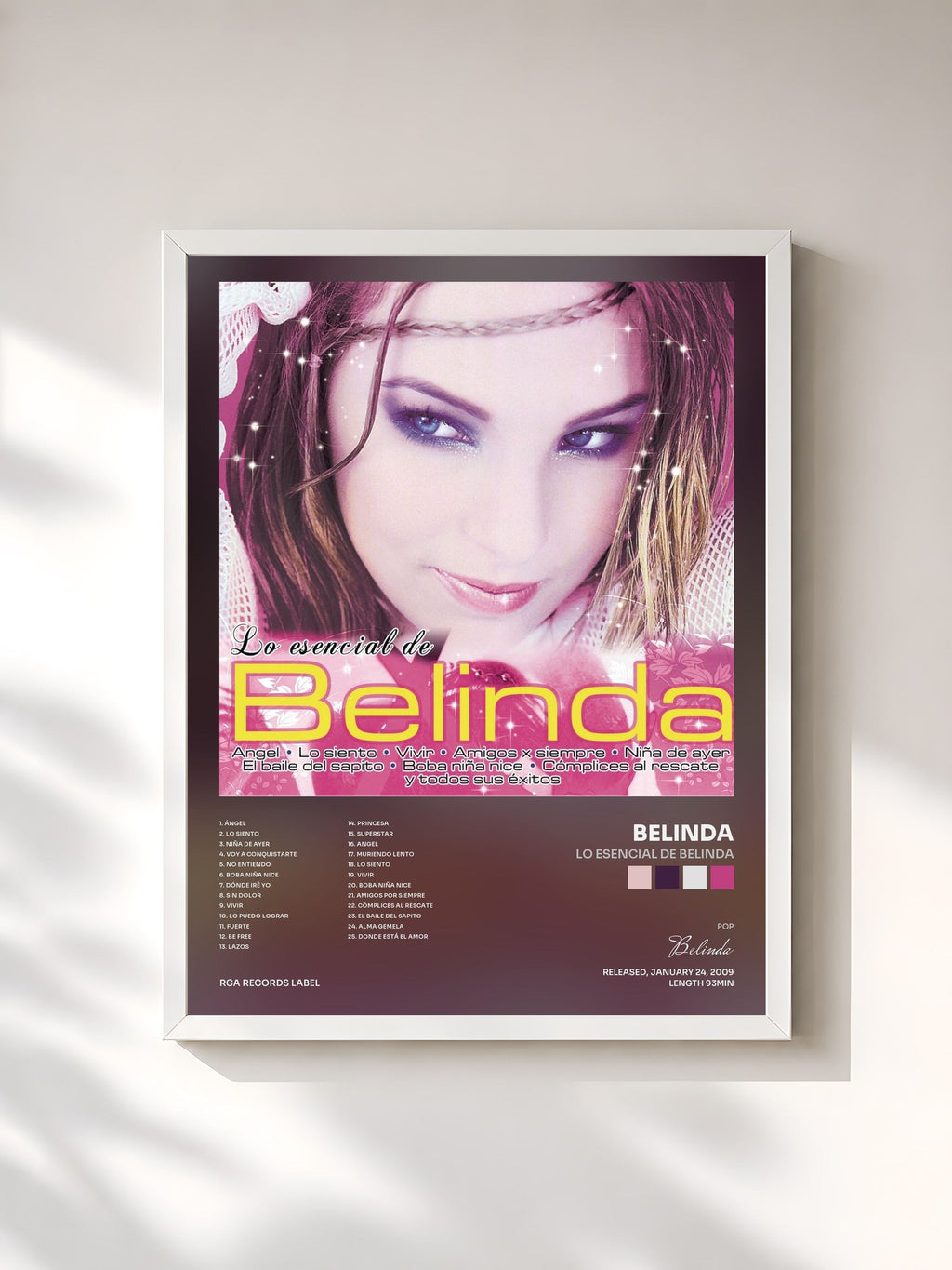 #blanc Tableau de l'album Lo Esencial de Belinda de Belinda, cadre blanc, imprimé et encadré en France