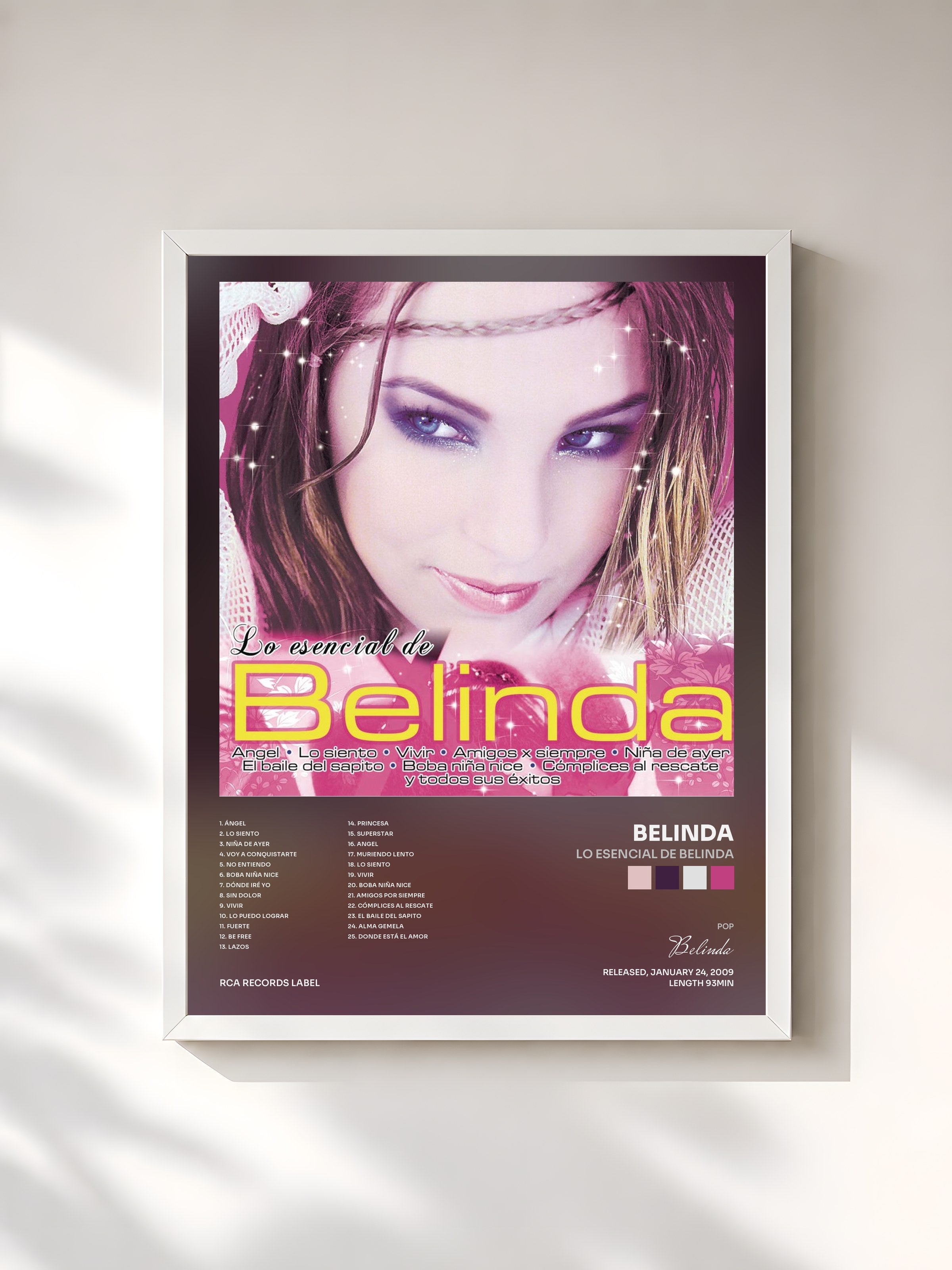 #blanc Tableau de l'album Lo Esencial de Belinda de Belinda, cadre blanc, imprimé et encadré en France