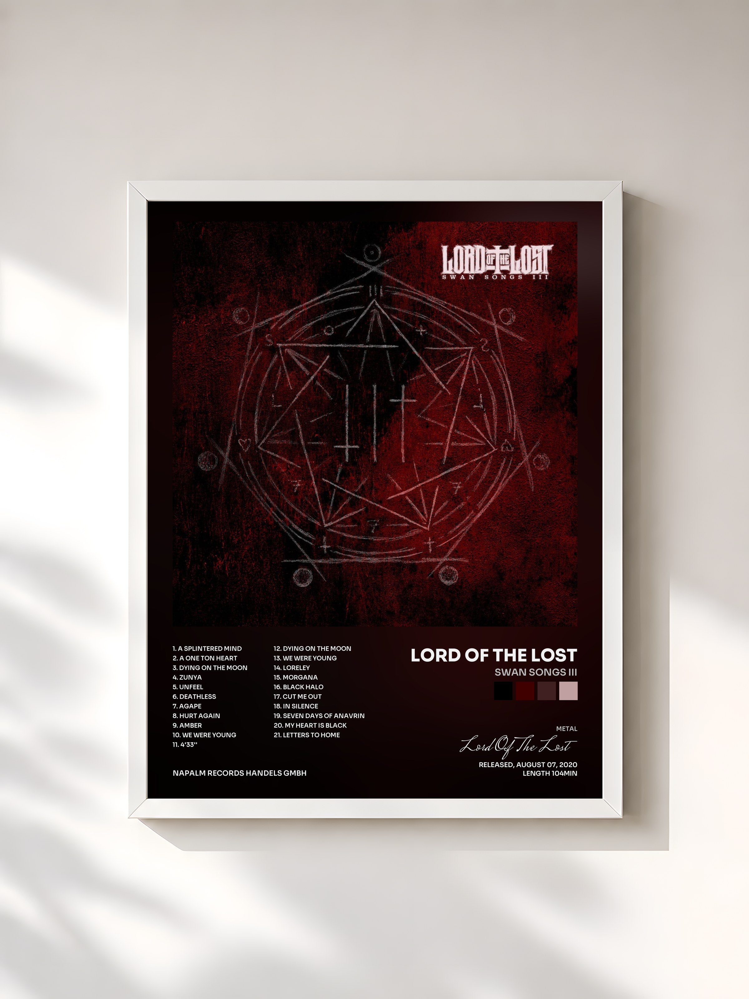 #blanc Tableau de l'album Swan Songs III de Lord Of The Lost, cadre blanc, imprimé et encadré en France