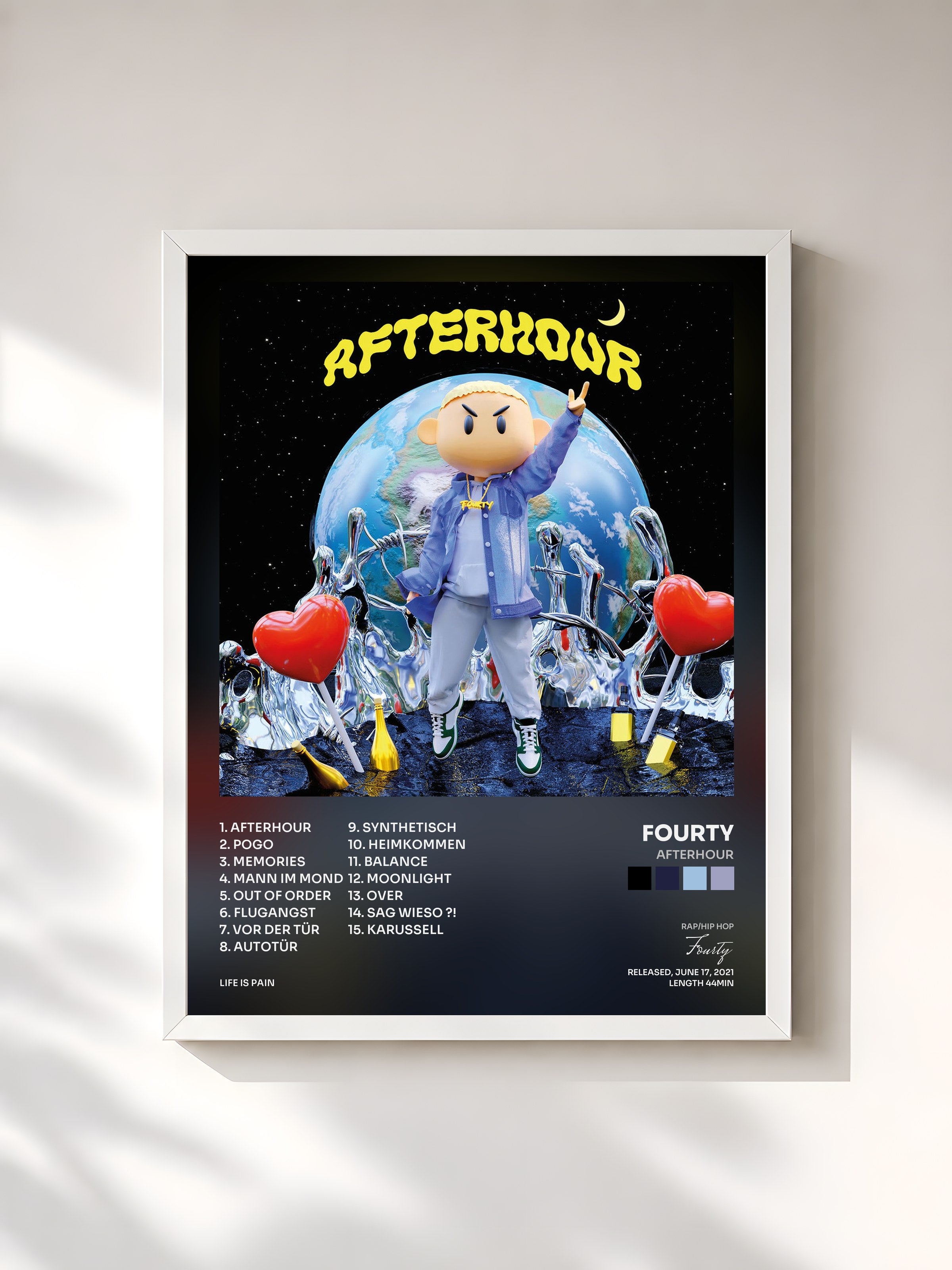 #blanc Tableau de l'album Afterhour de Fourty, cadre blanc, imprimé et encadré en France