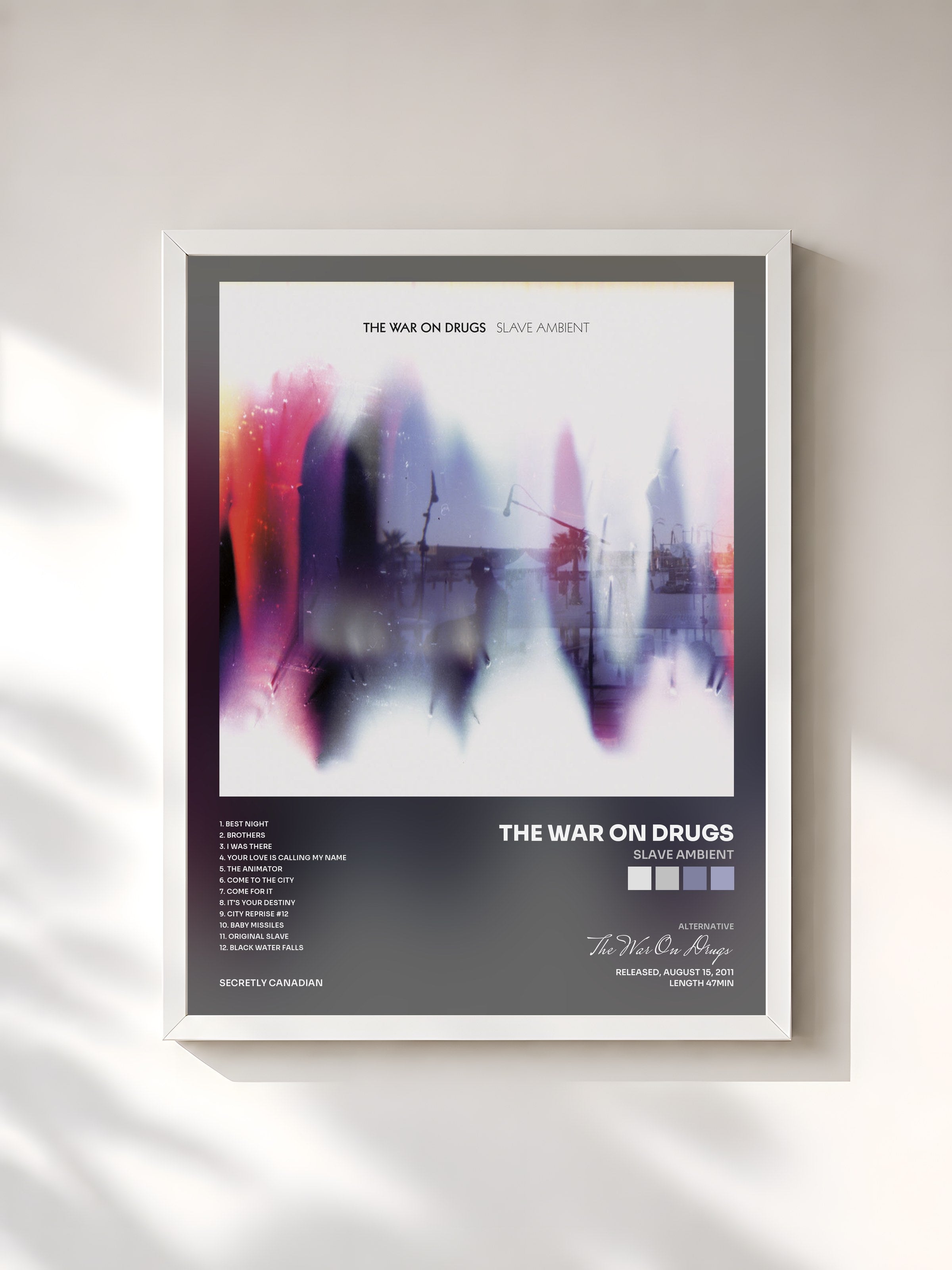 #blanc Tableau de l'album Slave Ambient de The War On Drugs, cadre blanc, imprimé et encadré en France