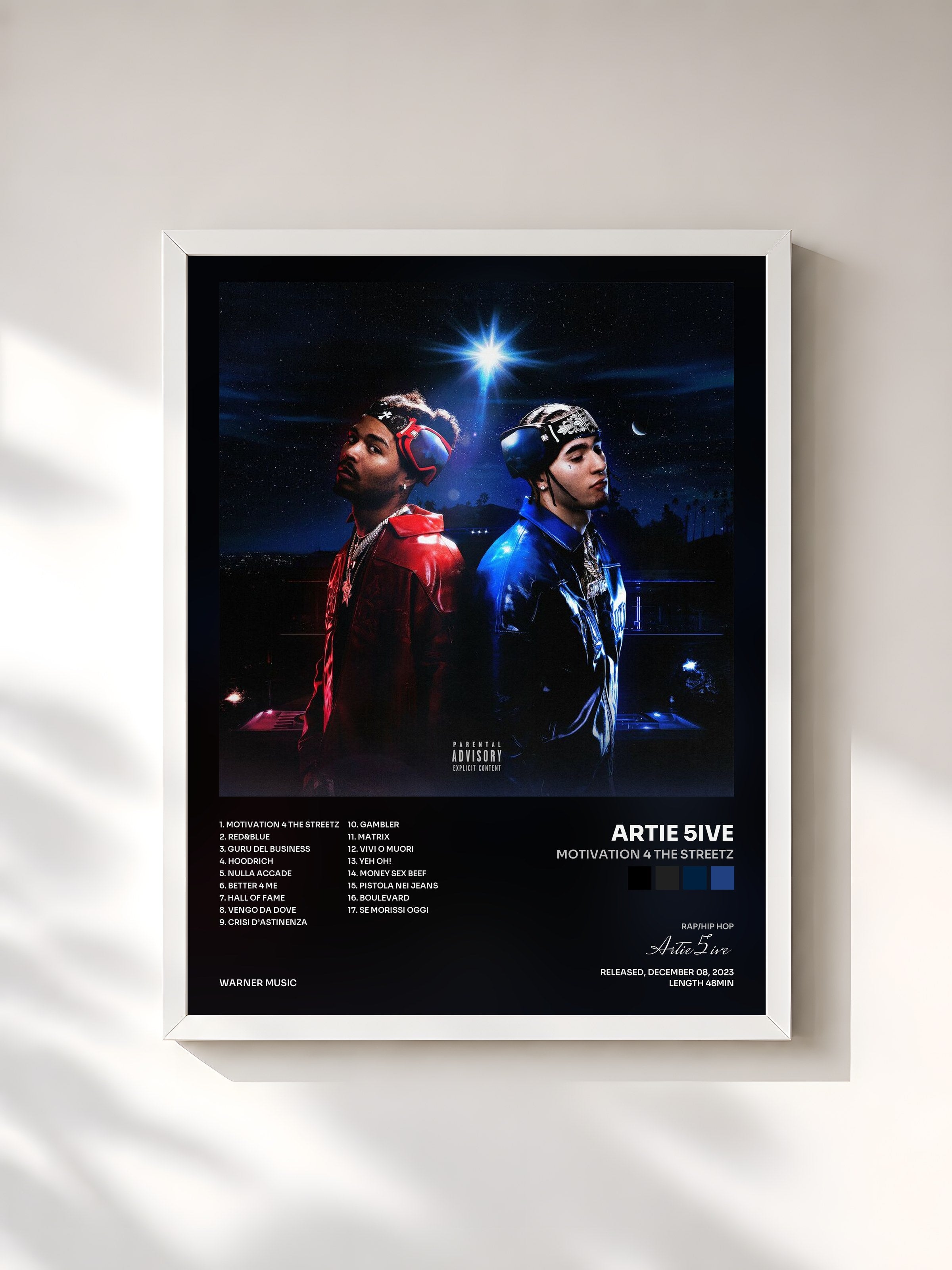#blanc Tableau de l'album MOTIVATION 4 THE STREETZ de Artie 5ive, cadre blanc, imprimé et encadré en France
