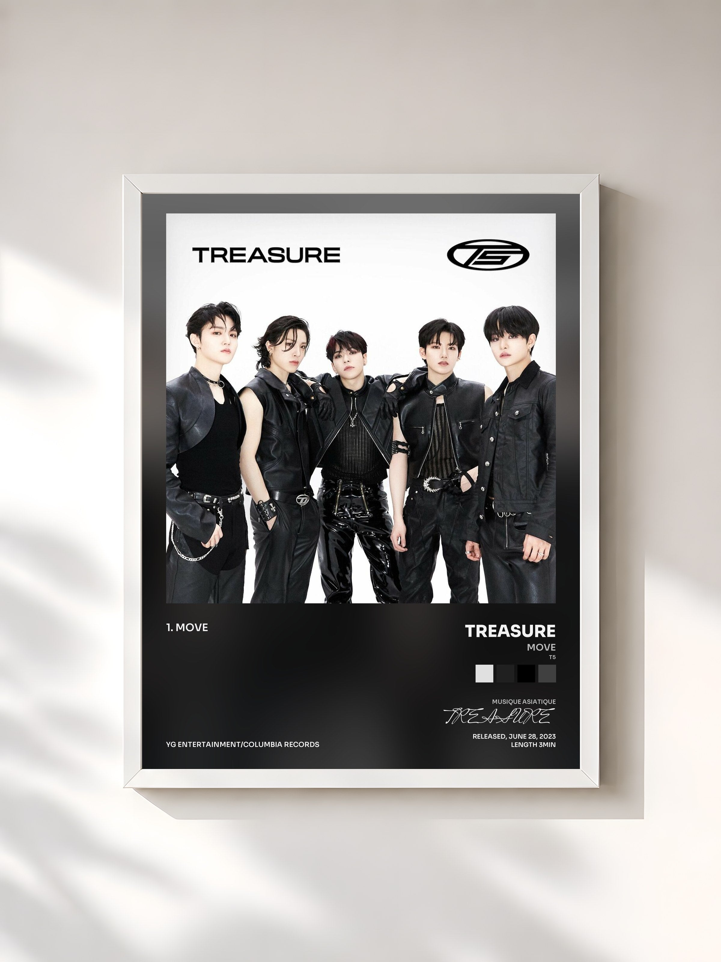 #blanc Tableau de l'album MOVE (T5) de TREASURE, cadre blanc, imprimé et encadré en France