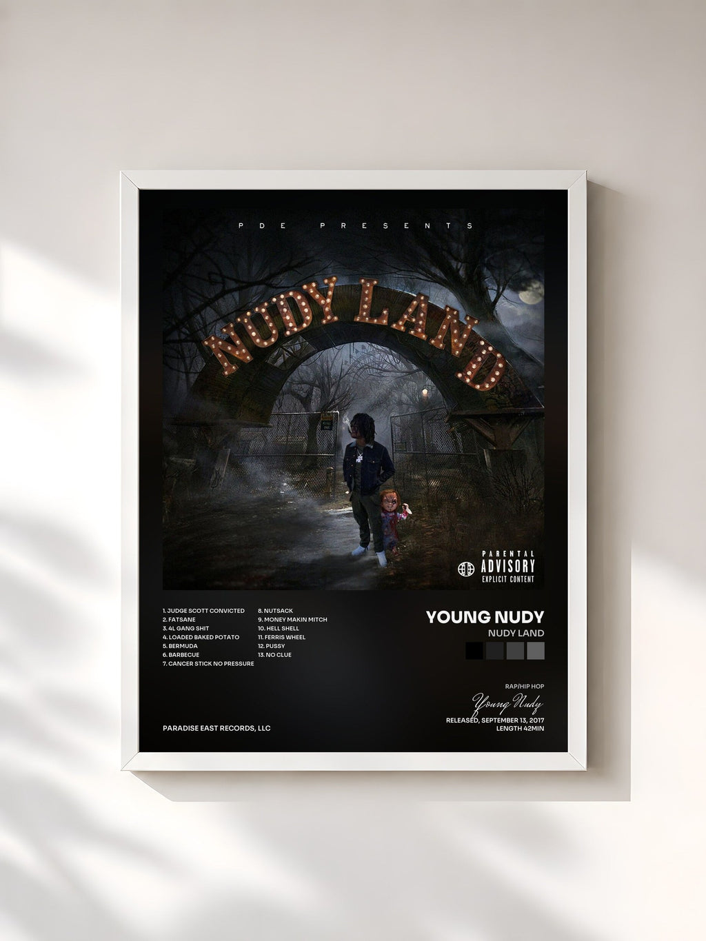 #blanc Nudy Land by Young Nudy as a framed art print, white frame, printed and framed in France